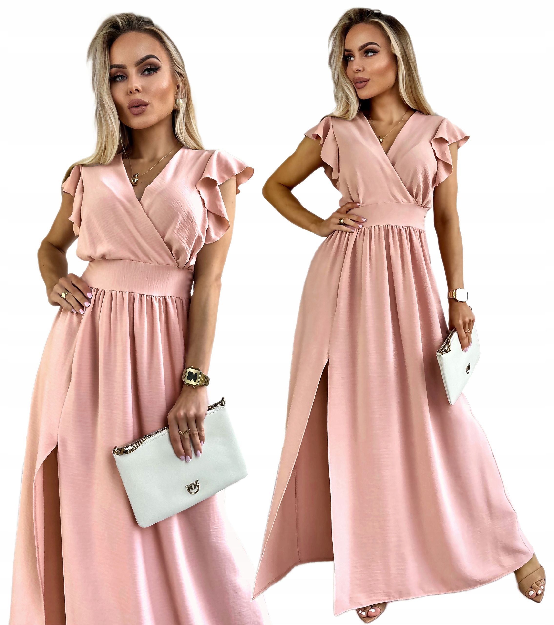  Elegantní dámské šaty maxi rozšiřující se obálkového tvaru výstřih na svatby d11