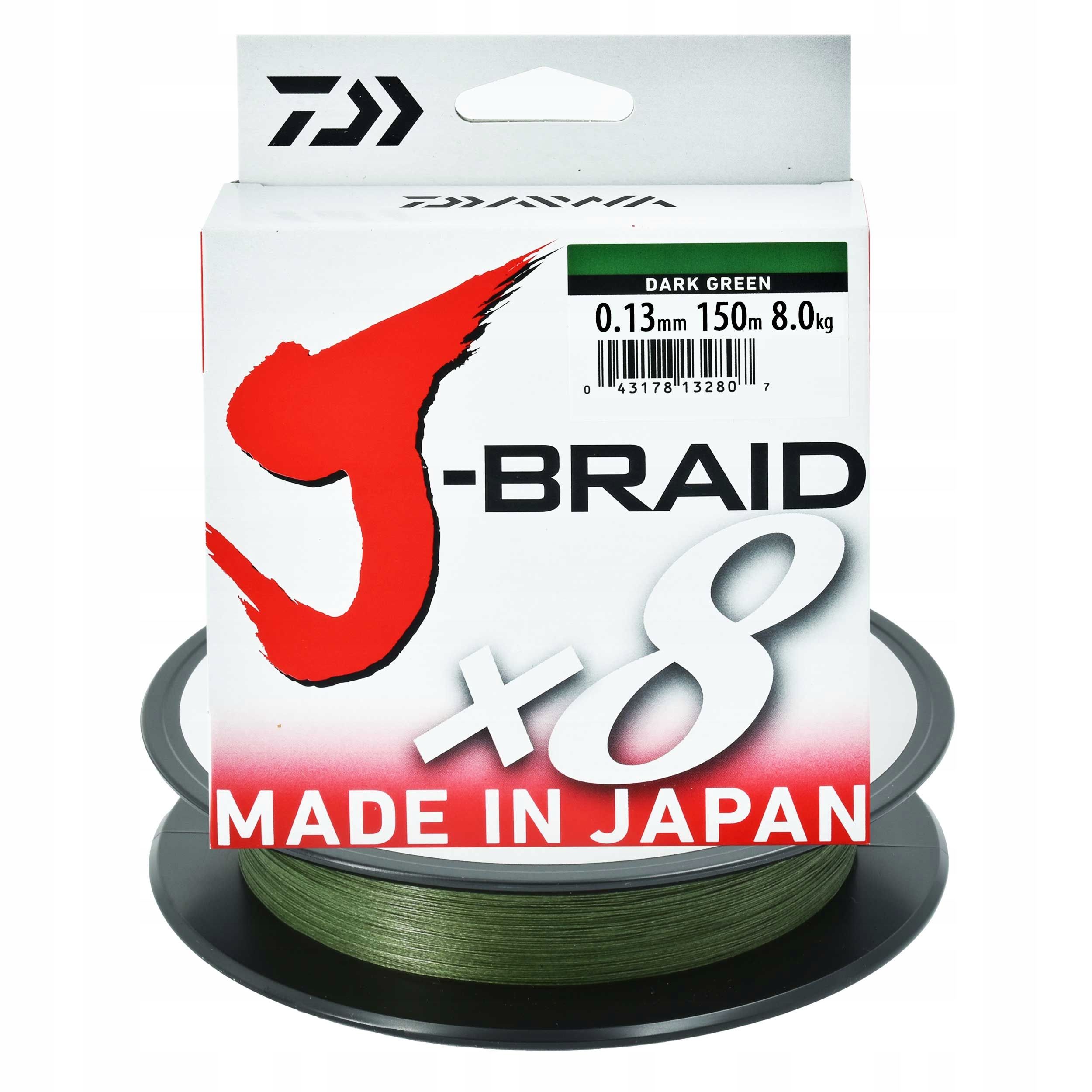  Pīta virve japāņi daiwa j-braid x8 8savijas 0.13mm 150m 8kg zaļš 1 gab.