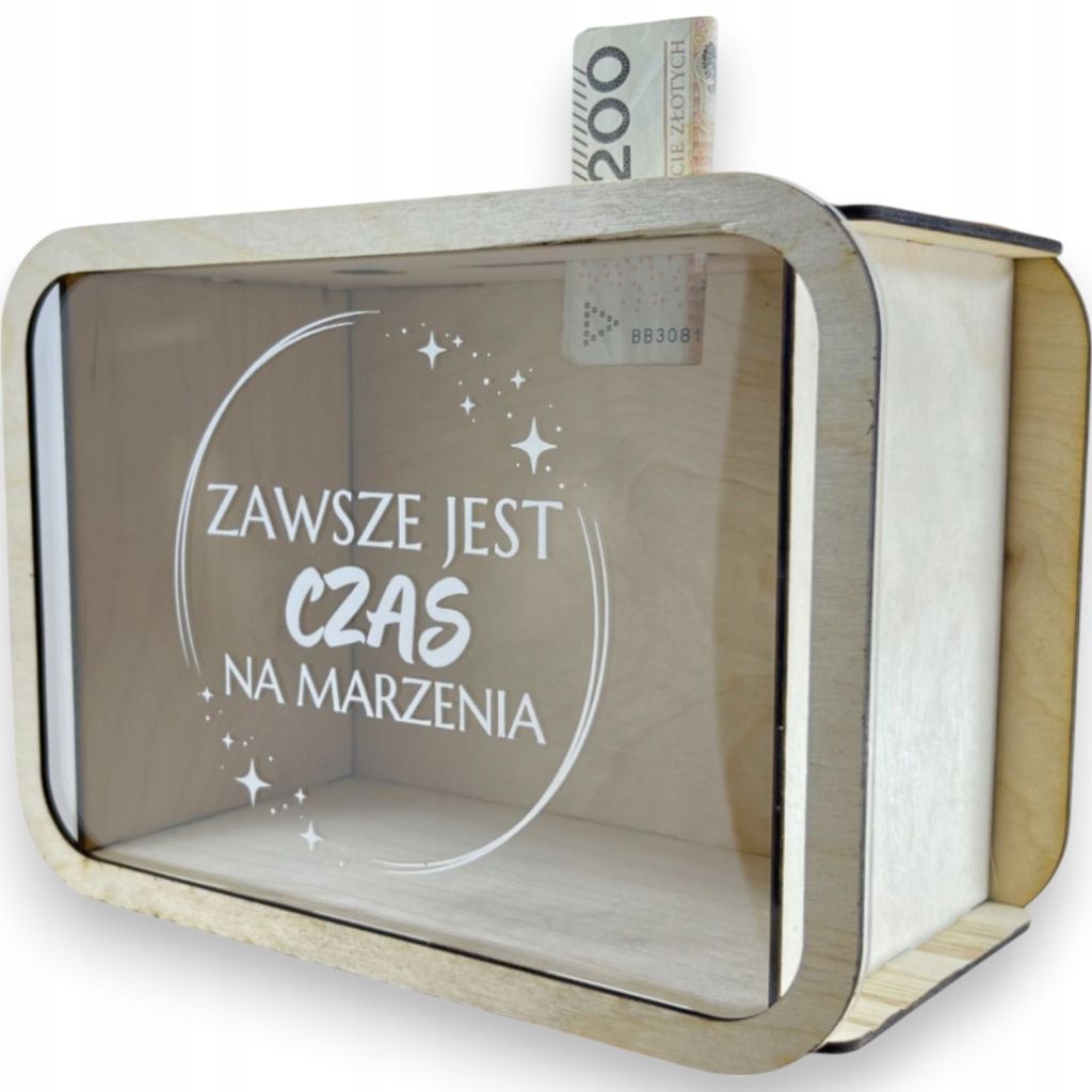  Dřevěná kasička s grafika dárek čekárna zawsze je čas sodík sny