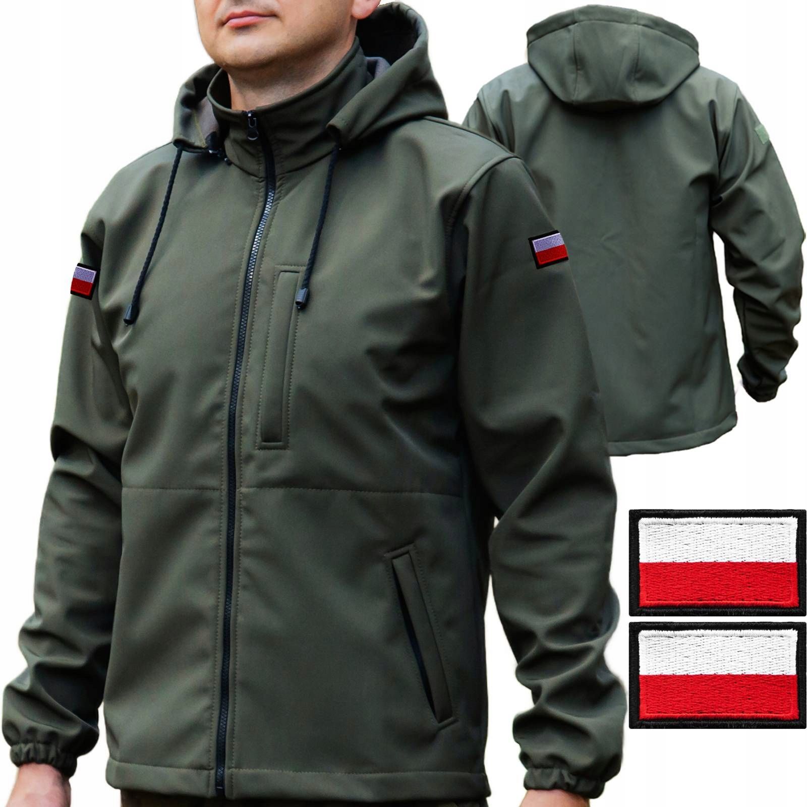  Jacke softshell wasserdicht militär + flaggen olive vom regen r. l