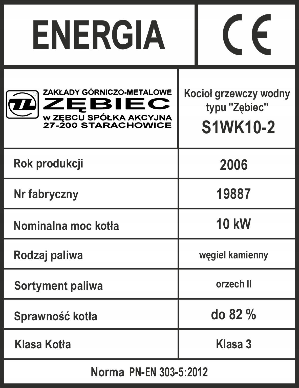  Nameplate sticker on heating boiler kolton others wtornik