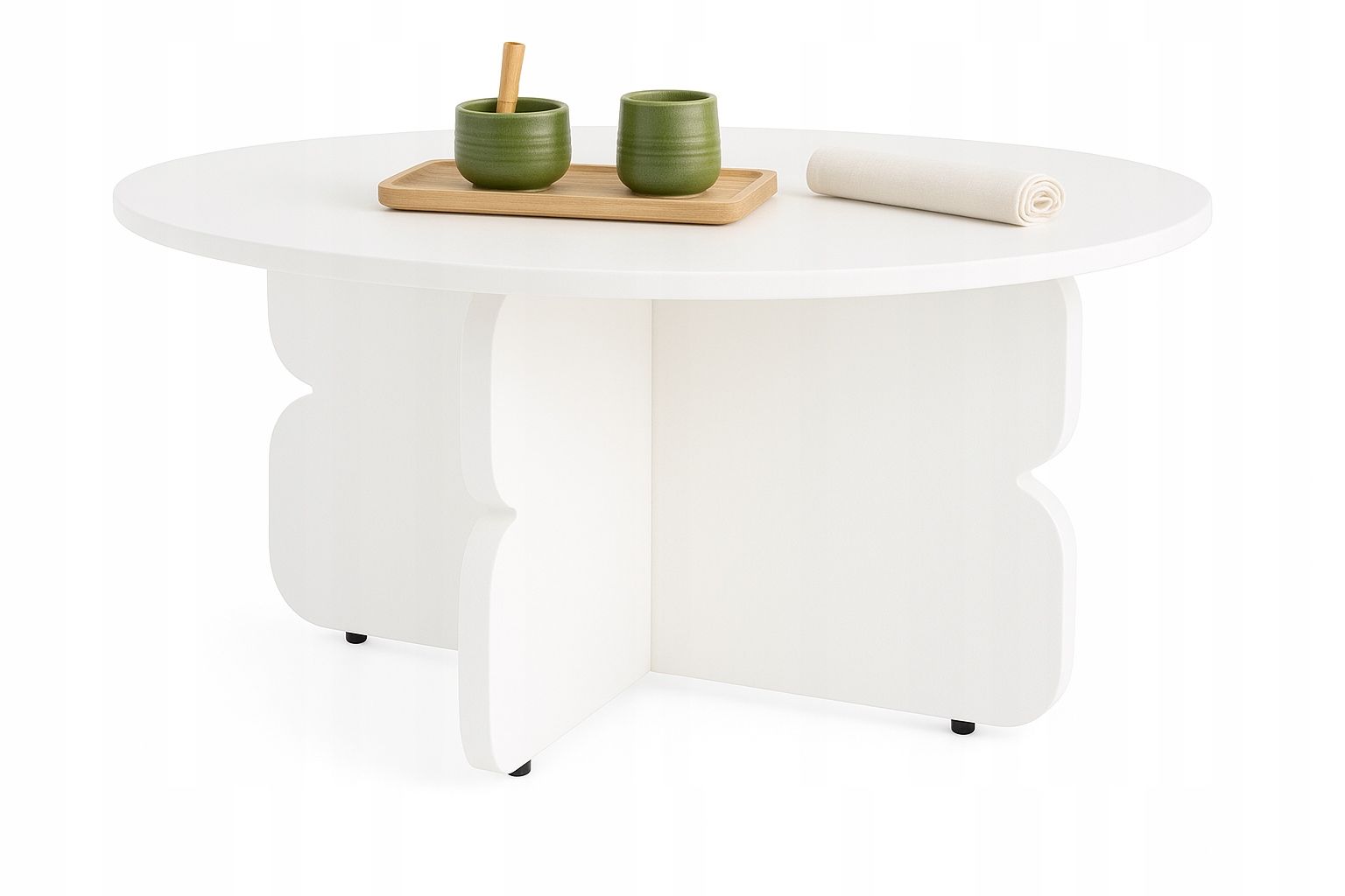  Bialy konferenční stolek - kolo, loft styl, 80 cm, moderní pro obývací pokoj