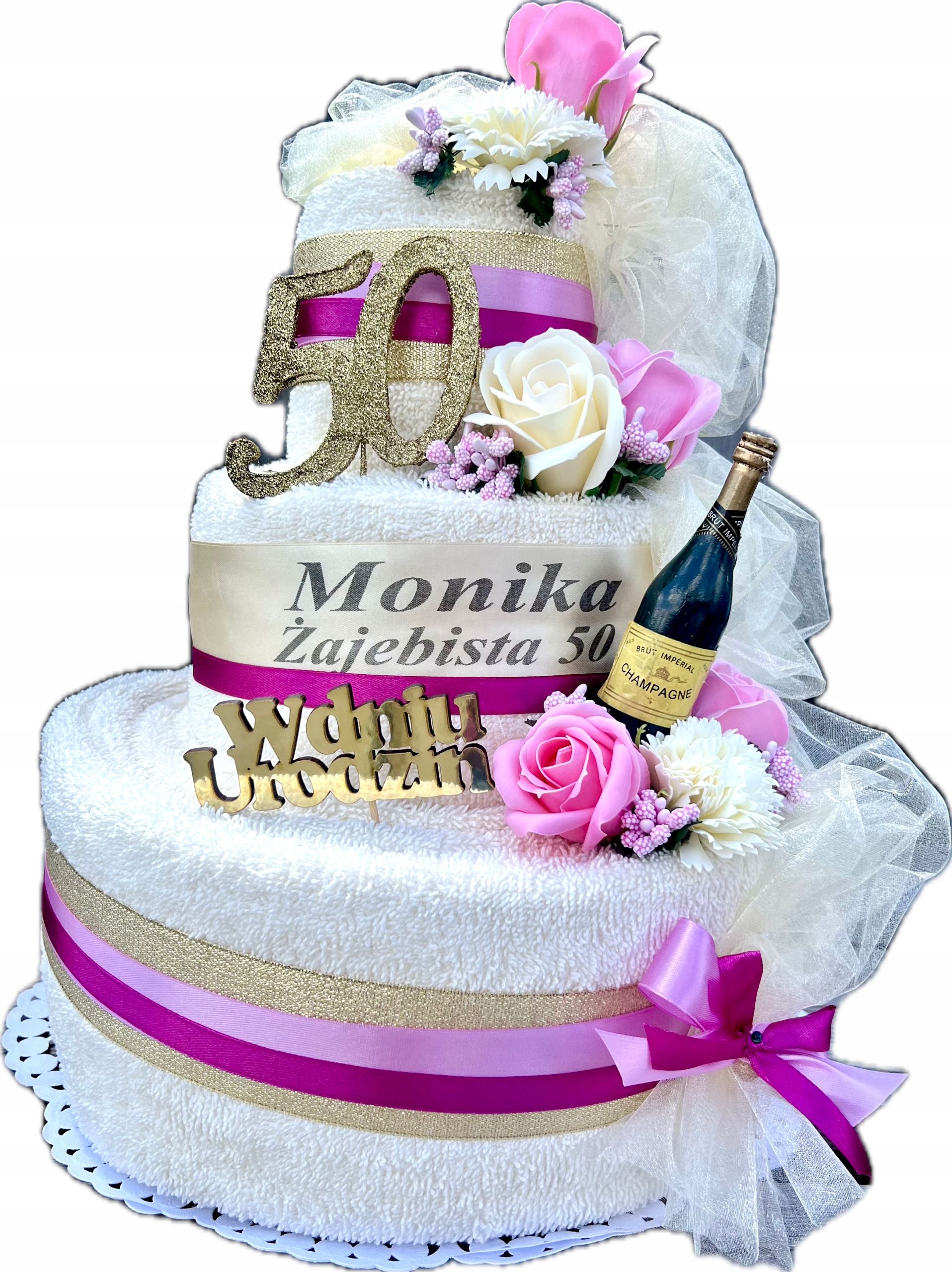  Gift anniversary wedding cake with 4 thick towels flowers roze soap