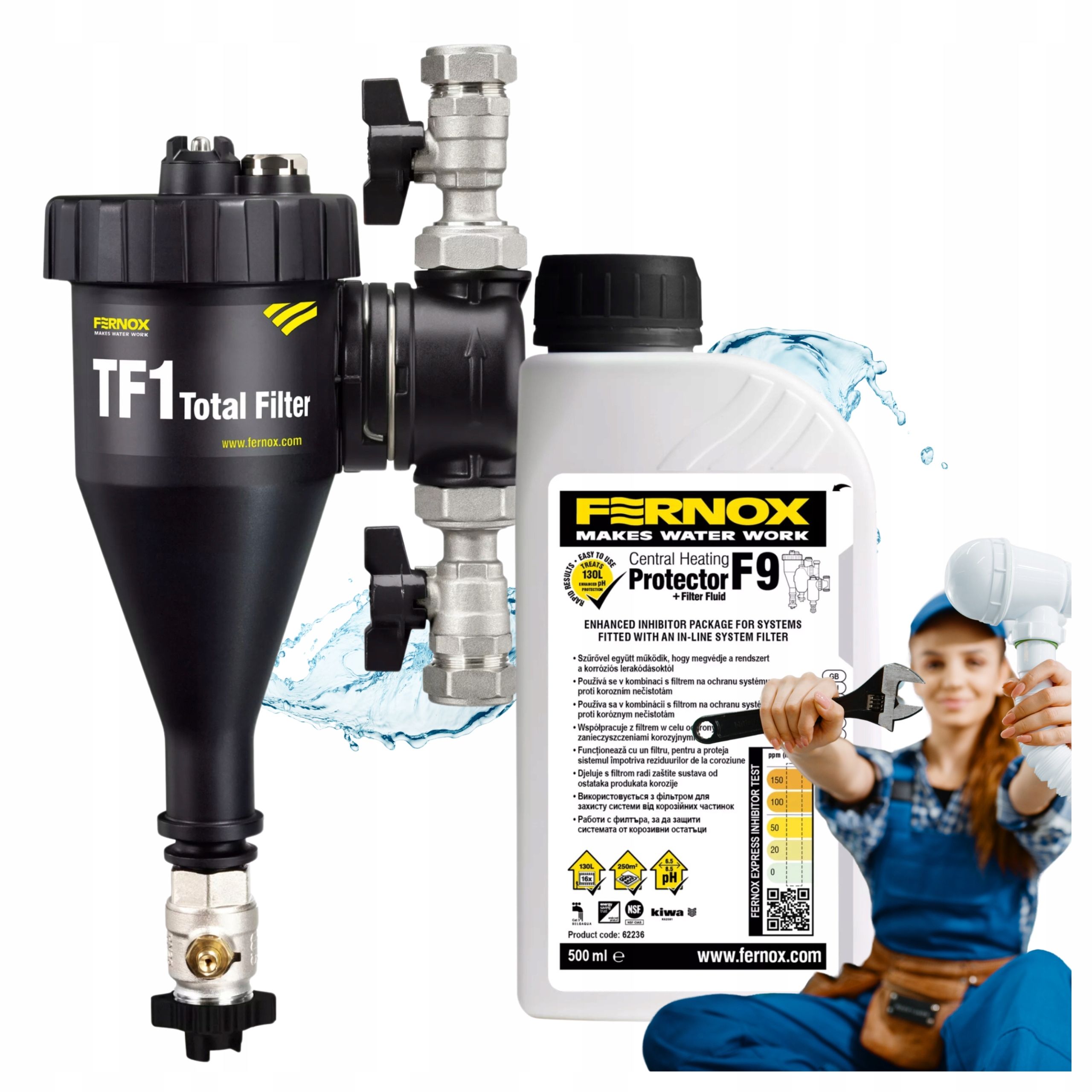  Netīrumu atdalītājs magnētiskais filtrs 22mm fernox tf1 + inhibitors f9