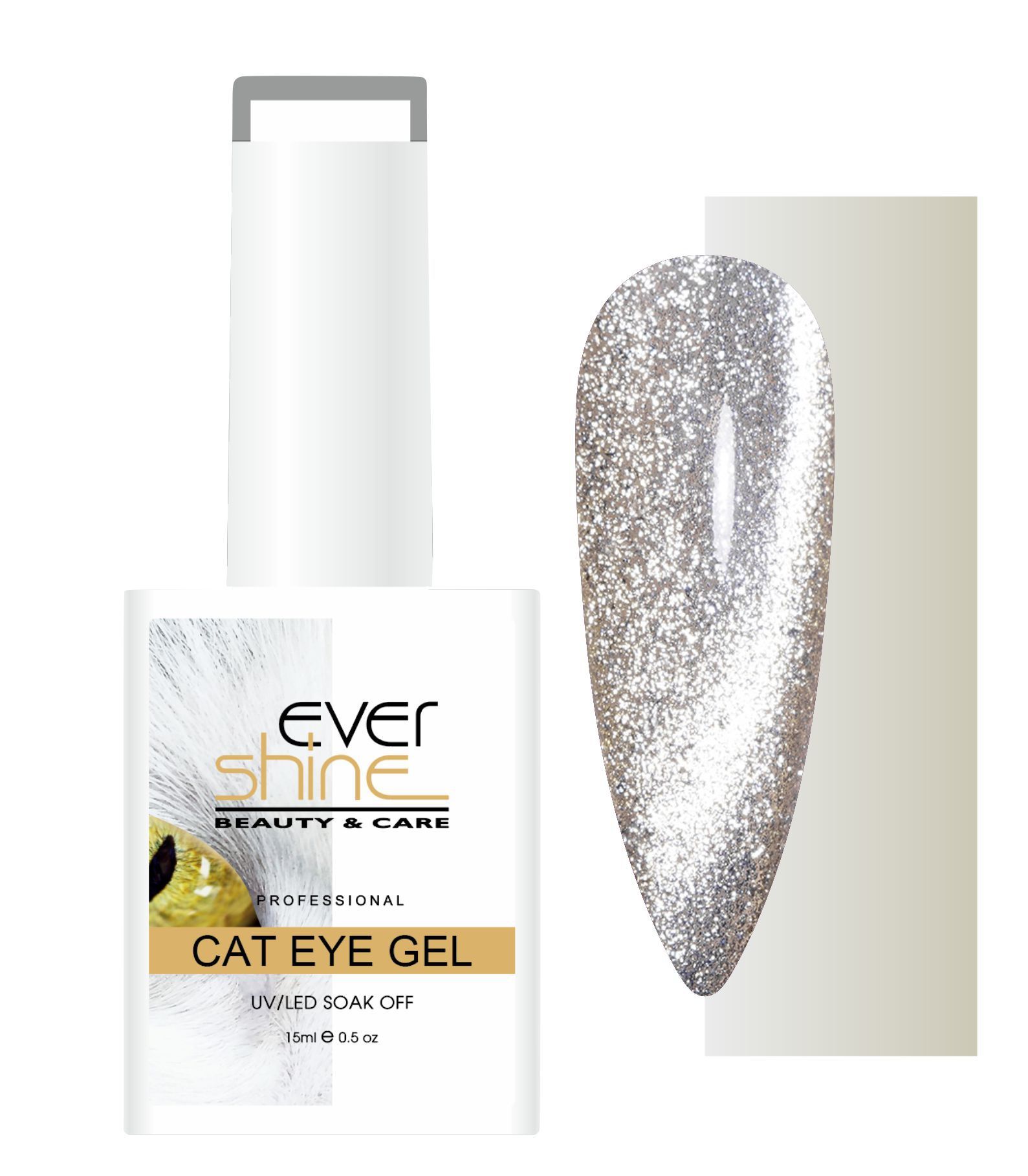  Cat eye hybrid-nagellack champagnerfarbe golden mit silber in partikeln evershine