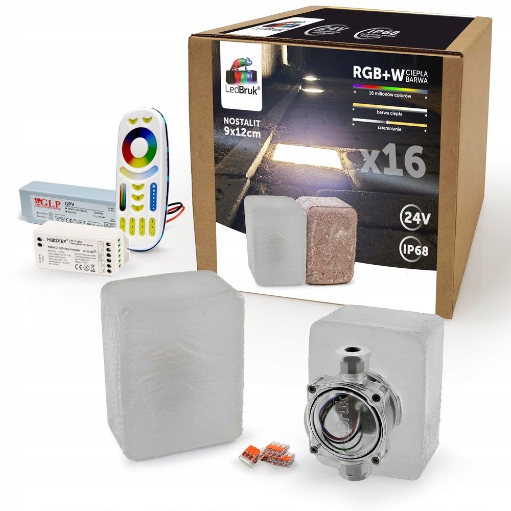  16x led šviečiančios trinkelės ledbruk 24v 9x12cm rgbw bc