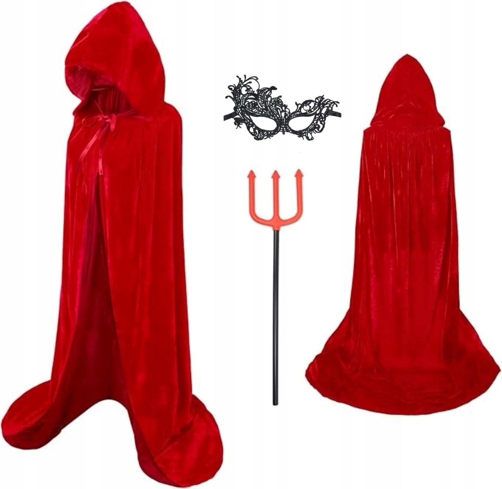  Md1prz3 raudonos spalvos ragas helovinui, kaukė + šakės velnio cosplay 180cm