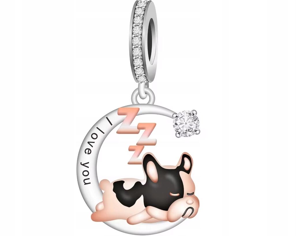  Md charms anhänger hündchen herz grau hund chihuahua steine | s925