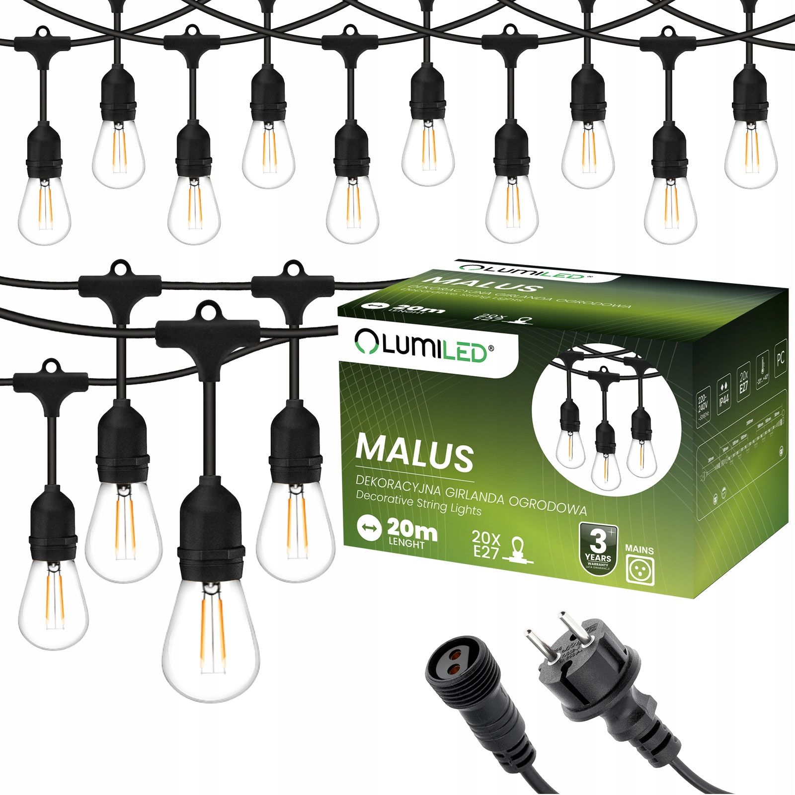  Dārza vītne ārējs ķēde led gaisma 15m 15xe27 1,3w premium