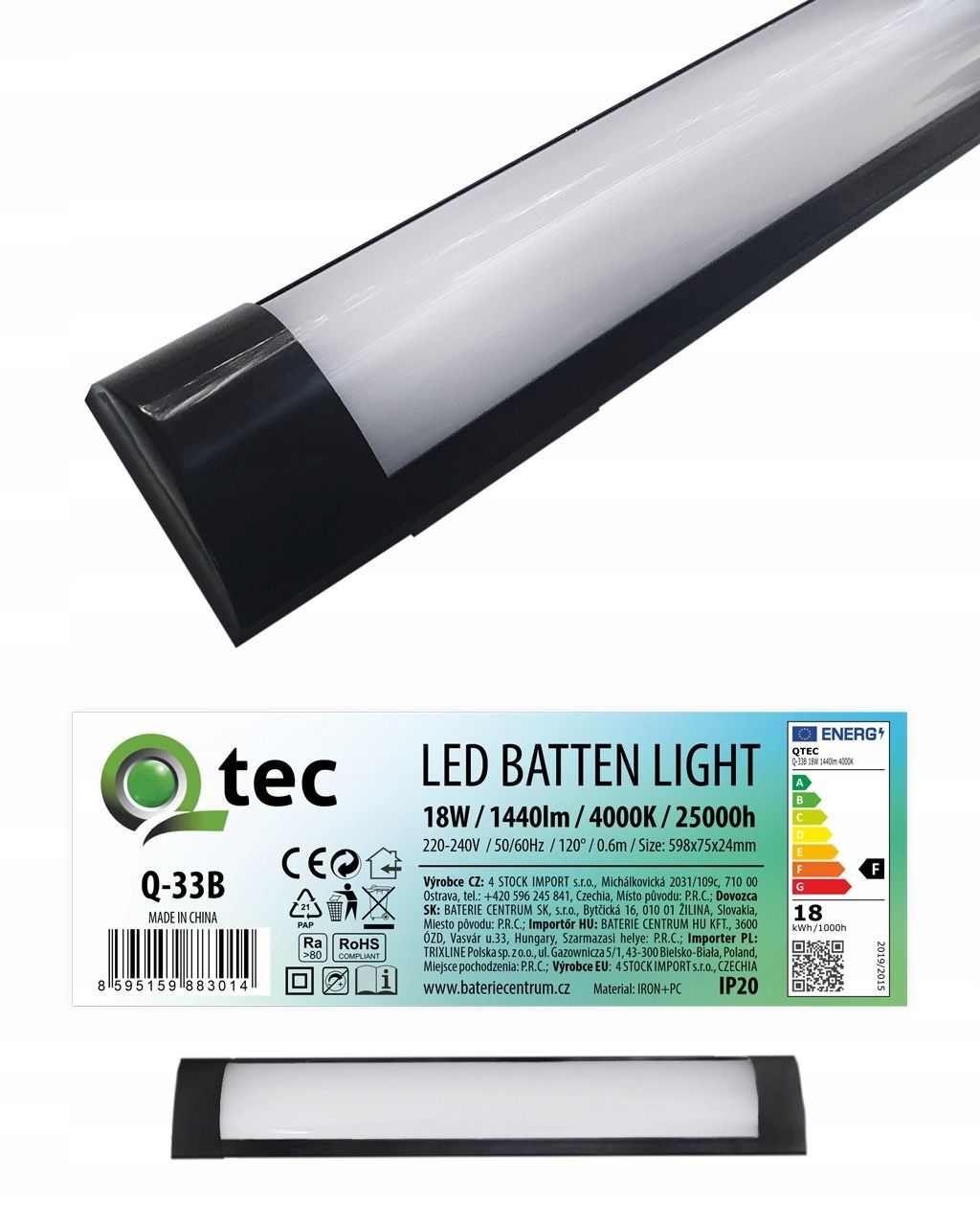  Lampa apgaismojošs led 18w 60cm 1440lm 4000k melna krāsa