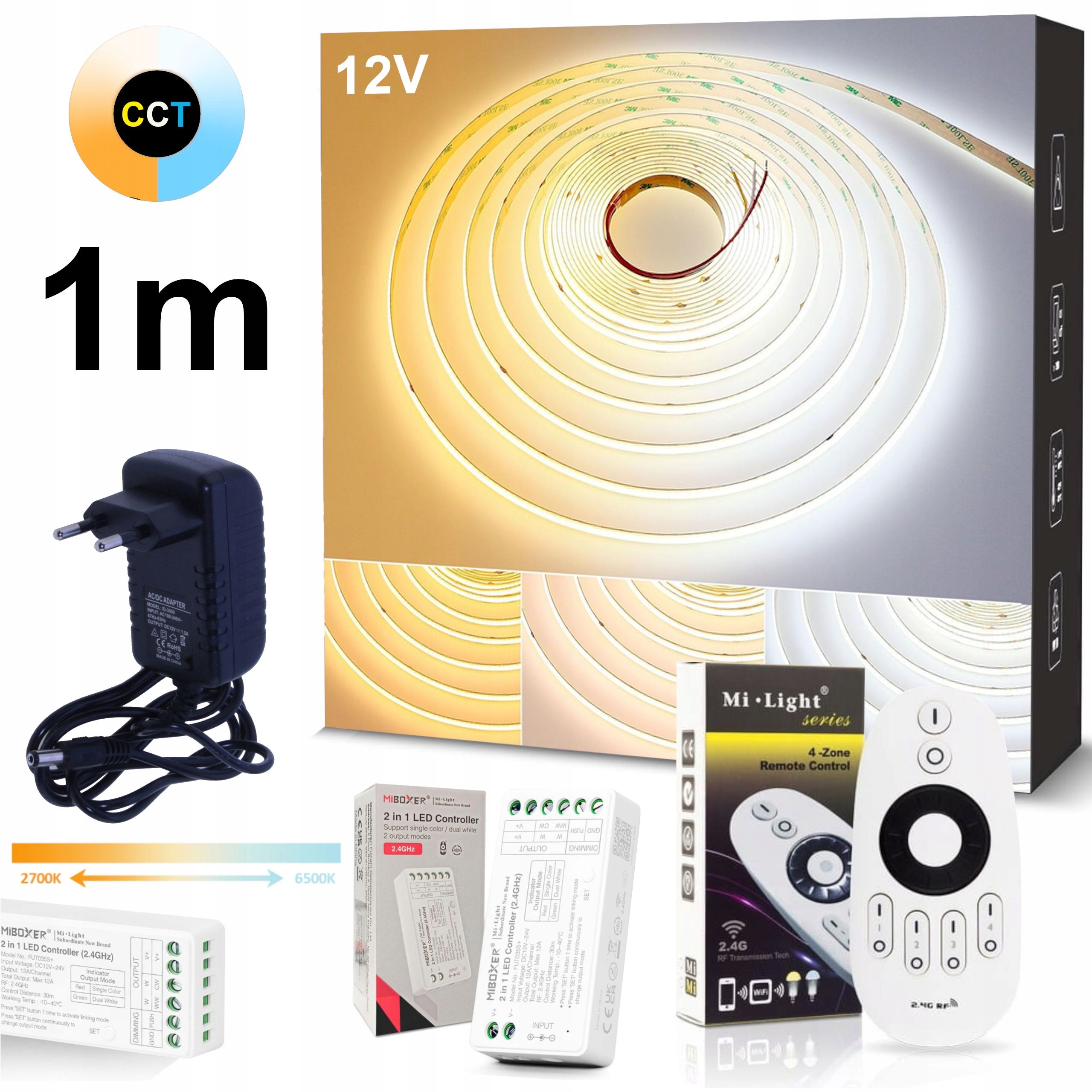  Led juosta 5m cob cct 24v su kintamąją spalva 2700k-6500k valdiklio + maitinimo šaltinis