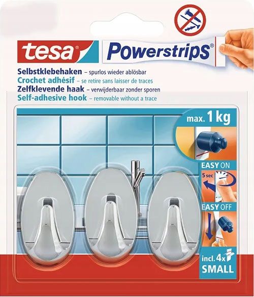  Savaime lipnūs kabliukai chromas ovalus 1kg 3 vnt. tesa