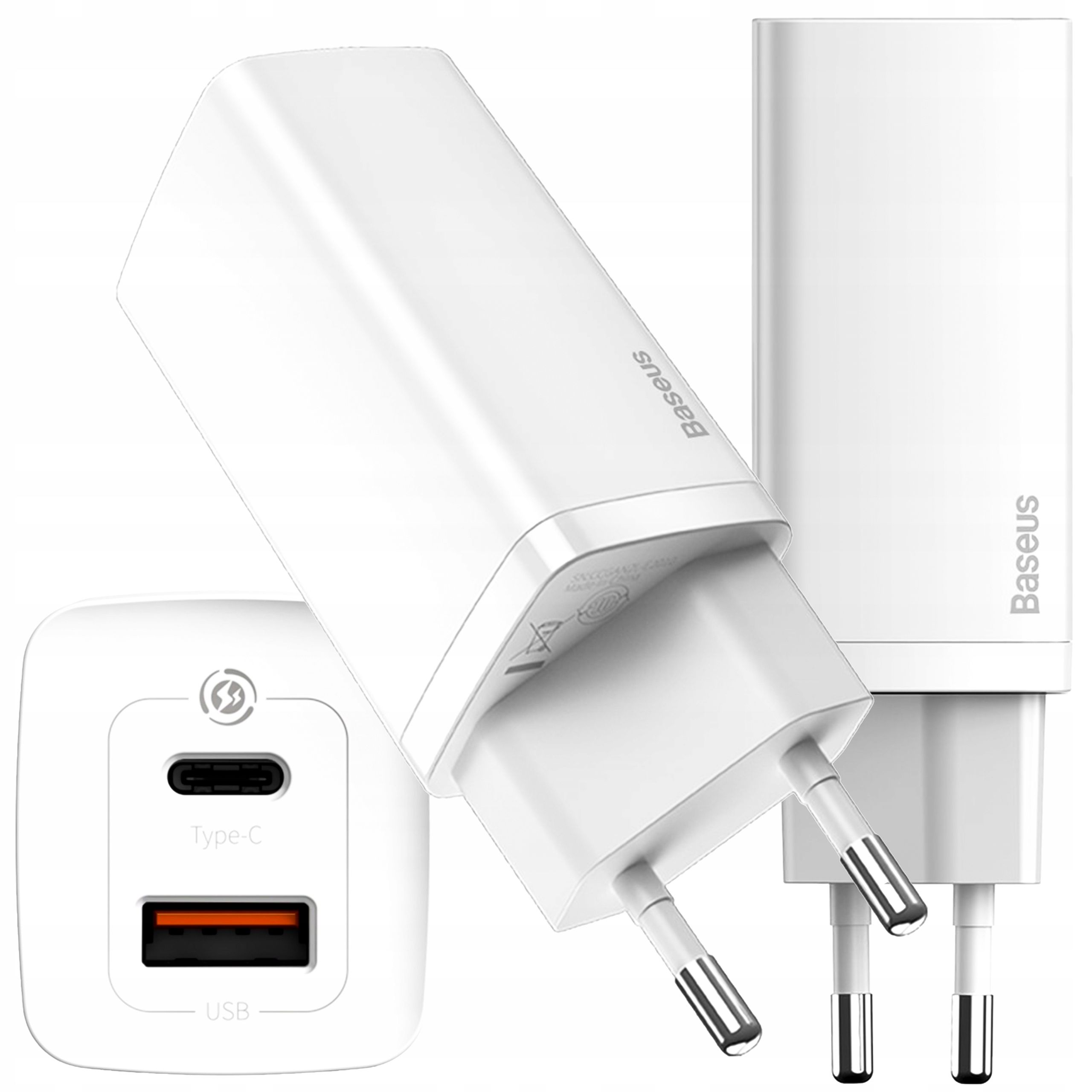  Baseusas greitai kroviklis telefonui 2xusb usb-c tvirtas maitinimo šaltinis 30w 3a pd qc