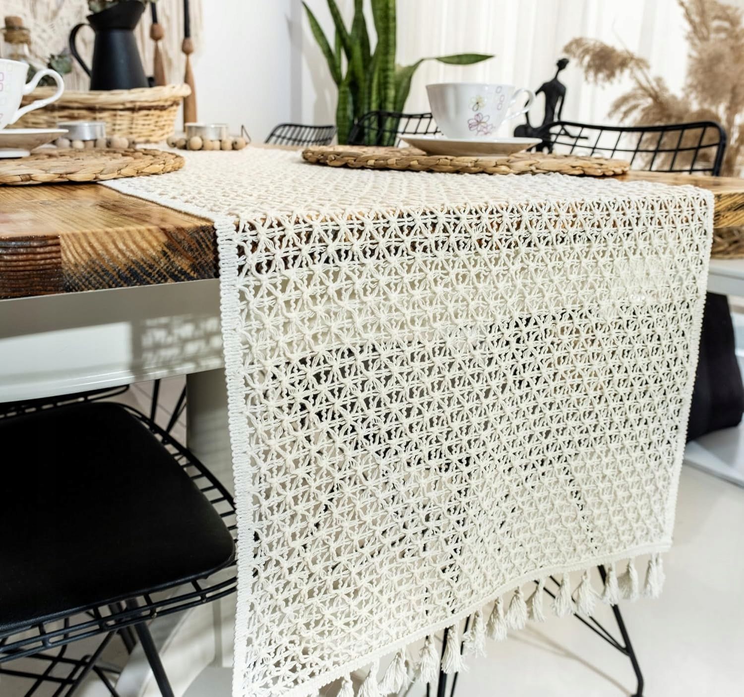  Heegeldatud lauajooks dekoratiivsed laua peal beež puuvill 60x120 kohvilaua jaoks