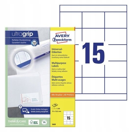  Universalios etiketės baltas avery 3653 ultragrip