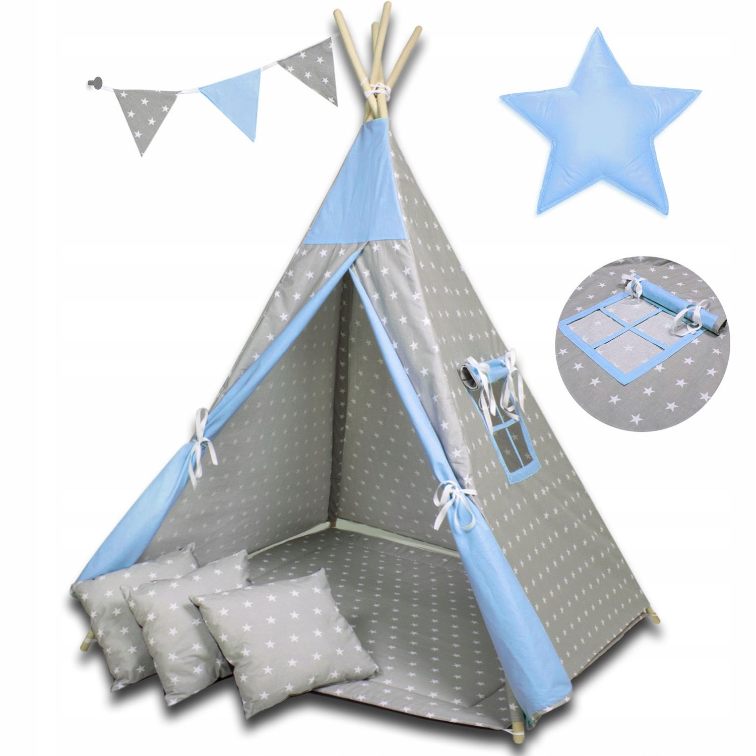  Detský stan tipi zelený w jeleň, vigvam, teepee, vankúš gewiazda