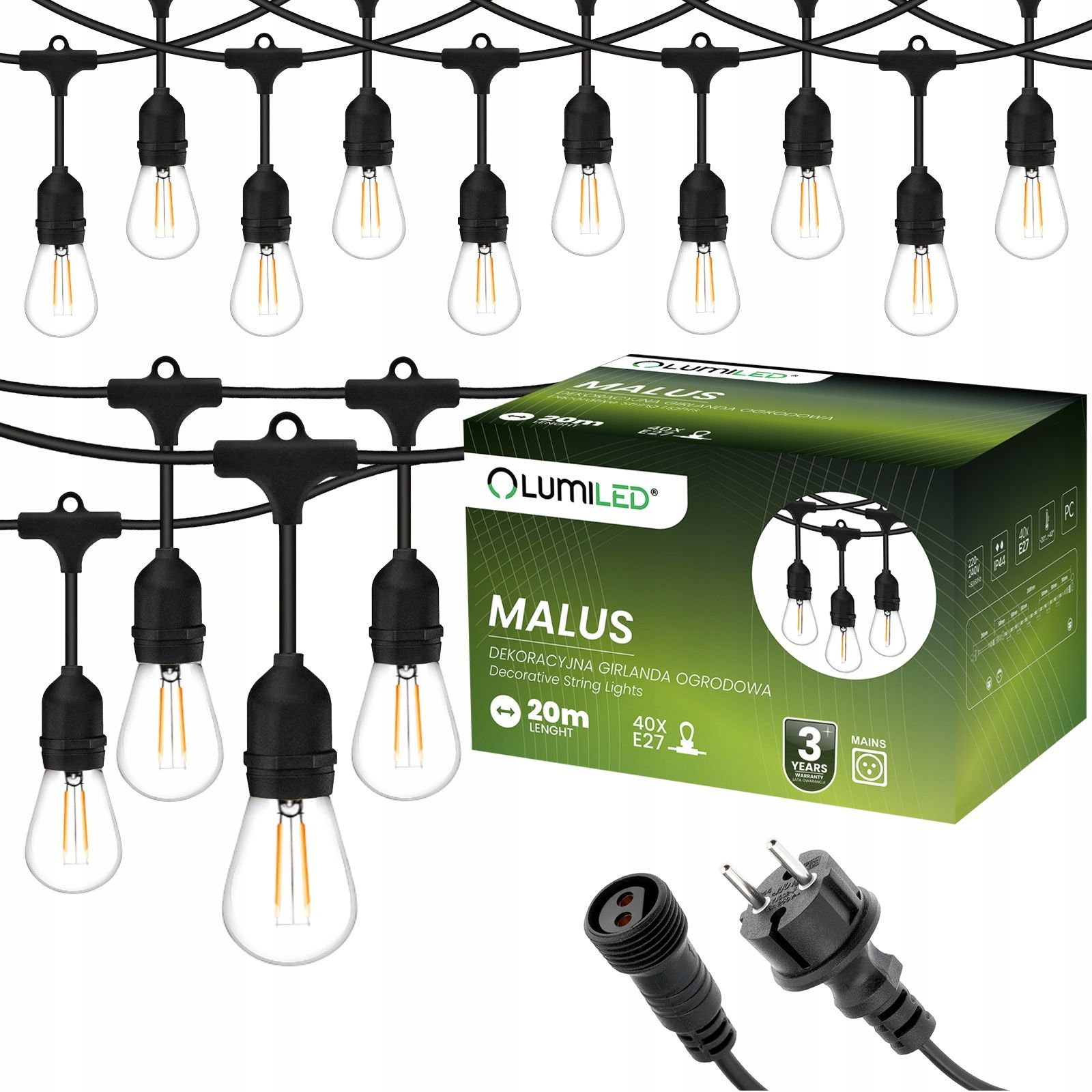  Dārza vītne ārējs ķēde led gaisma 15m 15xe27 1,3w premium