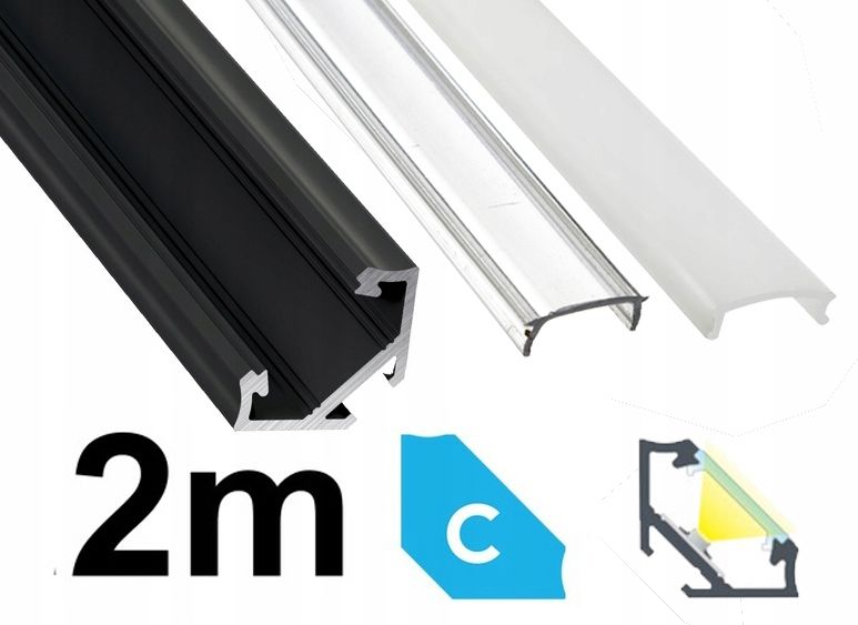  Kopa melns alumīnija profils atzina slim eco led sloksnēm 2m + kapuci