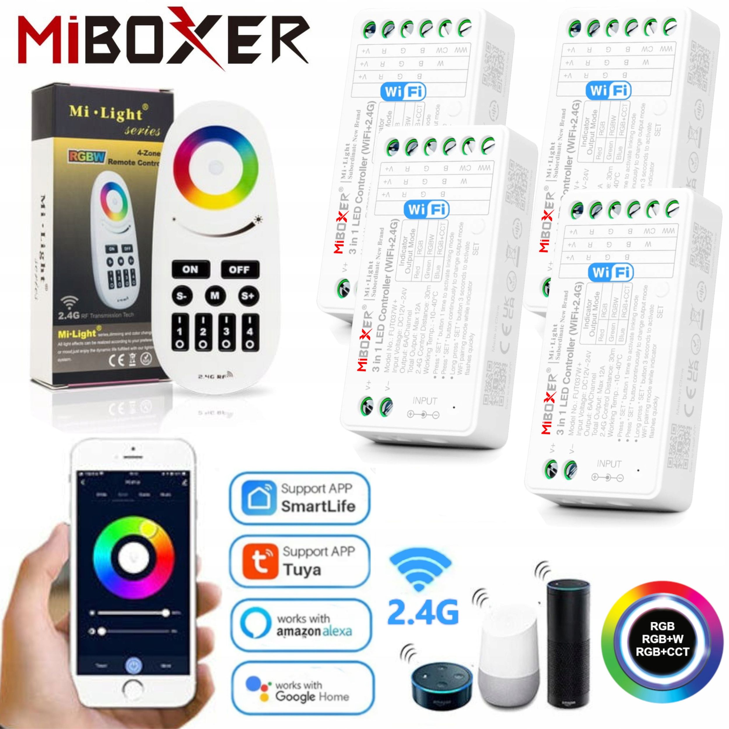  Komplektas valdiklio smart home wifi led'ams mono arba cct + valdymo pultelis zonų