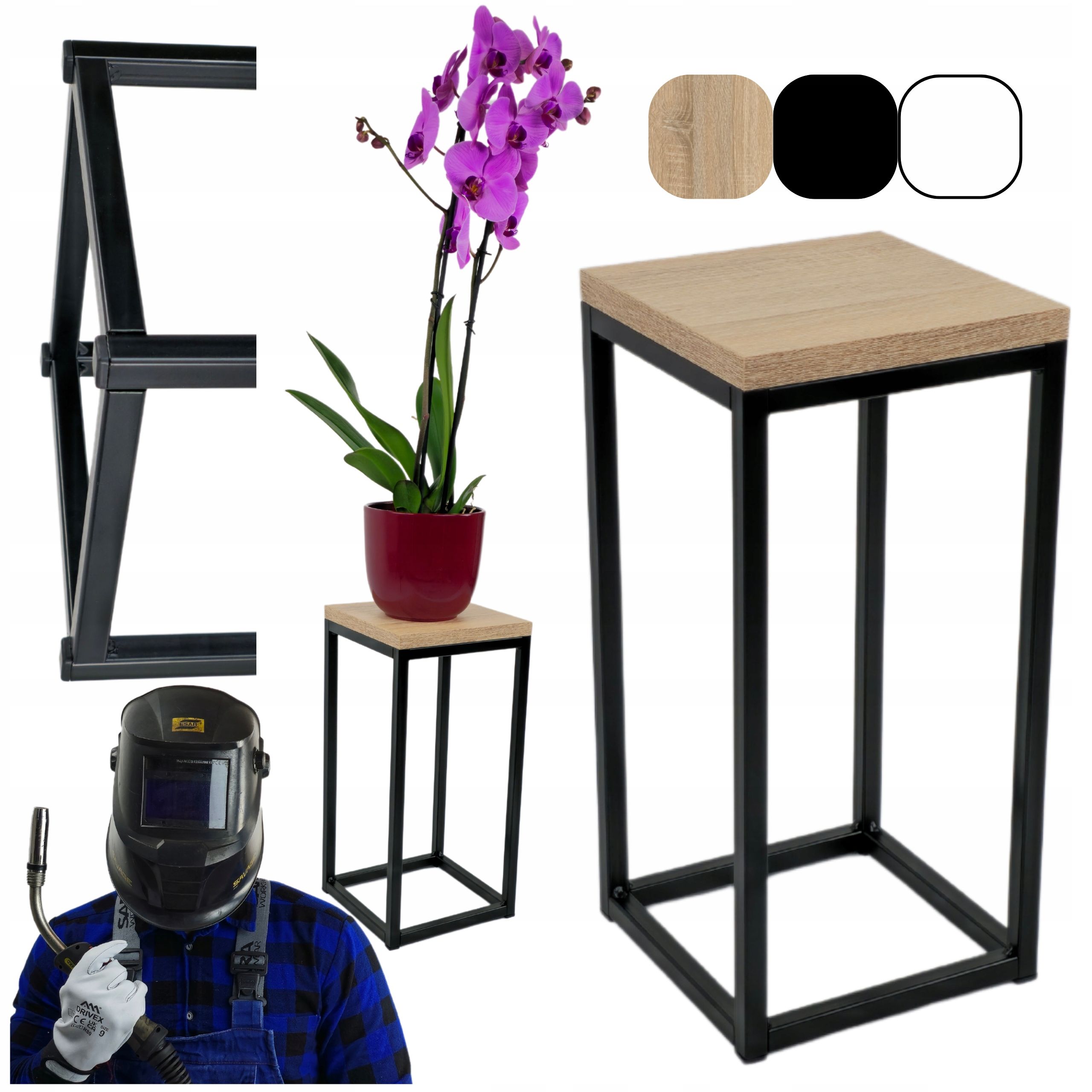  Metal stand for flowers white 80cm wooden platform flower stand standing loft style