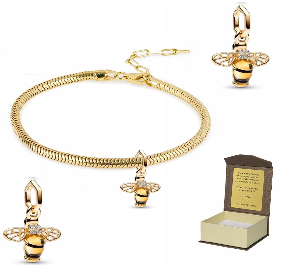  Bracelet golden silver gold-plated 18-22cm + charms bee gift bc555