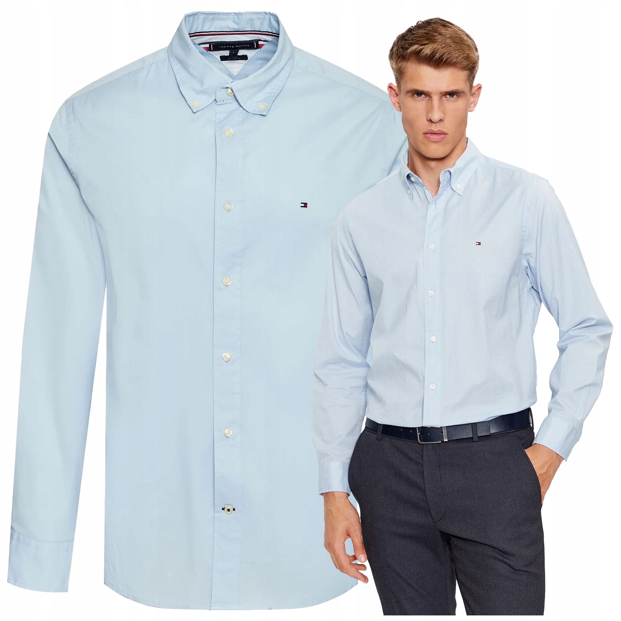  Tommy hilfiger jeans modrý pánska košeľa bavlna slim elegantný veľkosť l