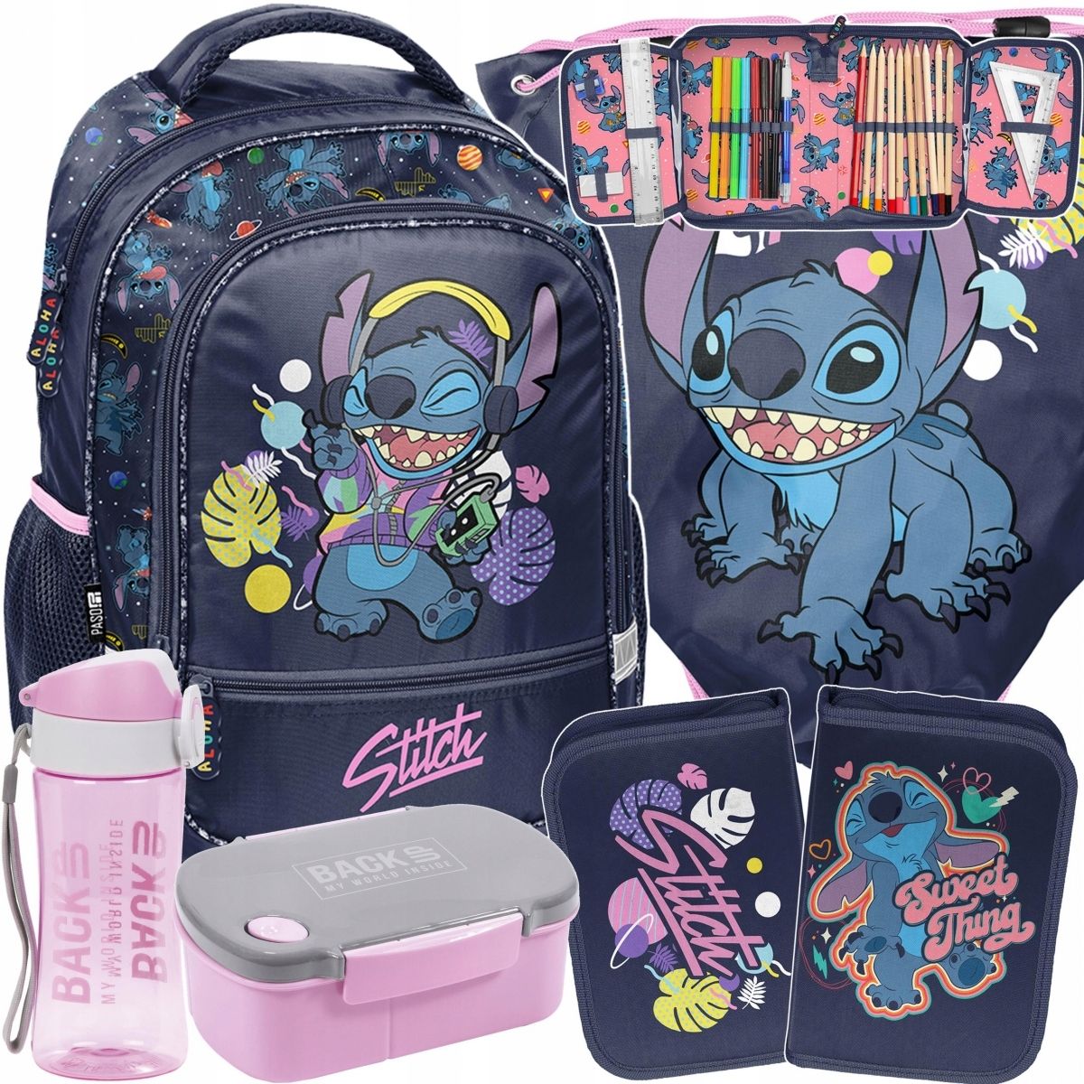  Stitch garnitur 6 elem. rucksack zur schule stich für mädchen in klassen 1-4 paso