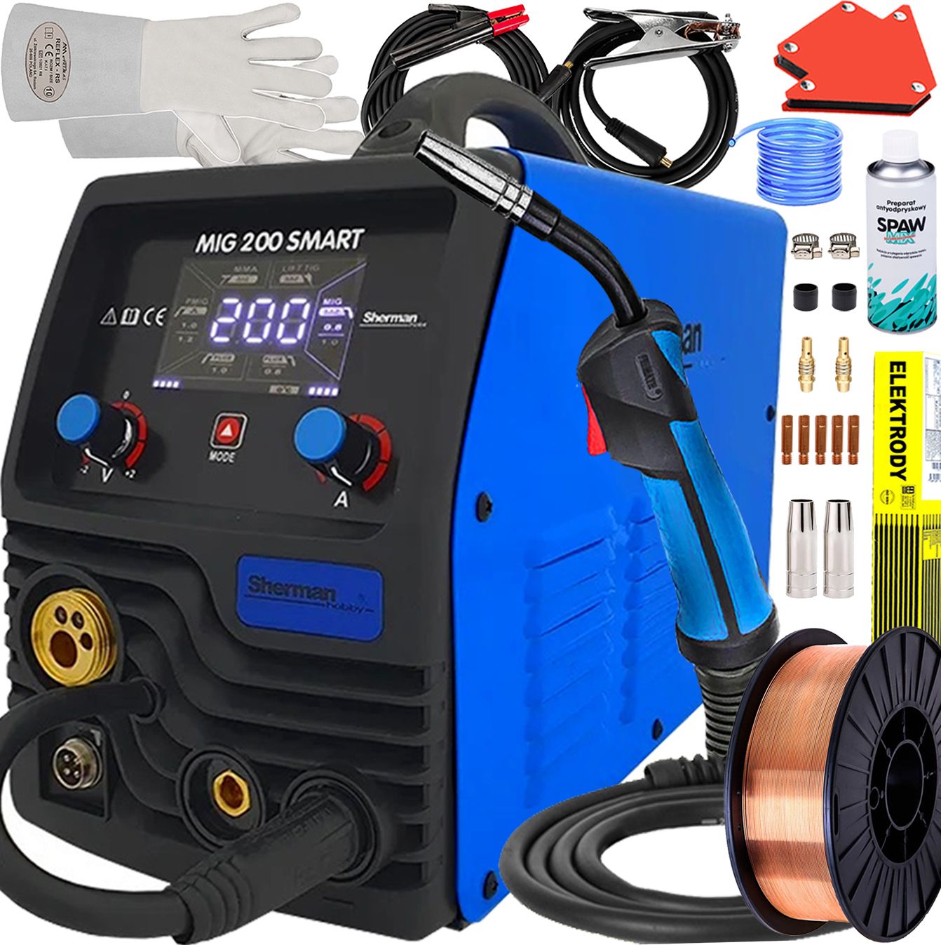  Inverterinis suvirinimo aparatas mig sherman mig 200 smart sinergija 200a tig mma