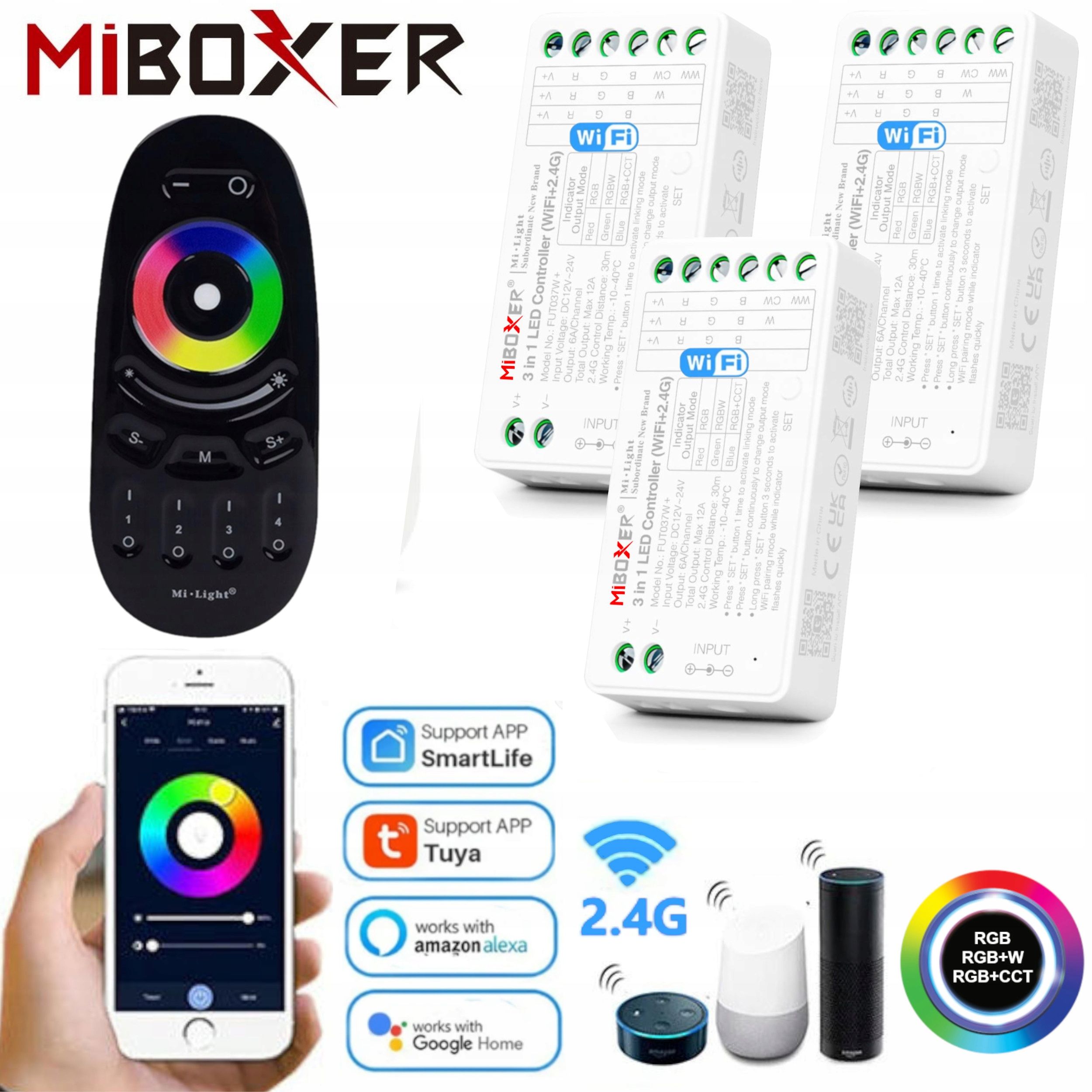  Komplektas valdiklio smart home wifi led'ams mono arba cct + valdymo pultelis zonų