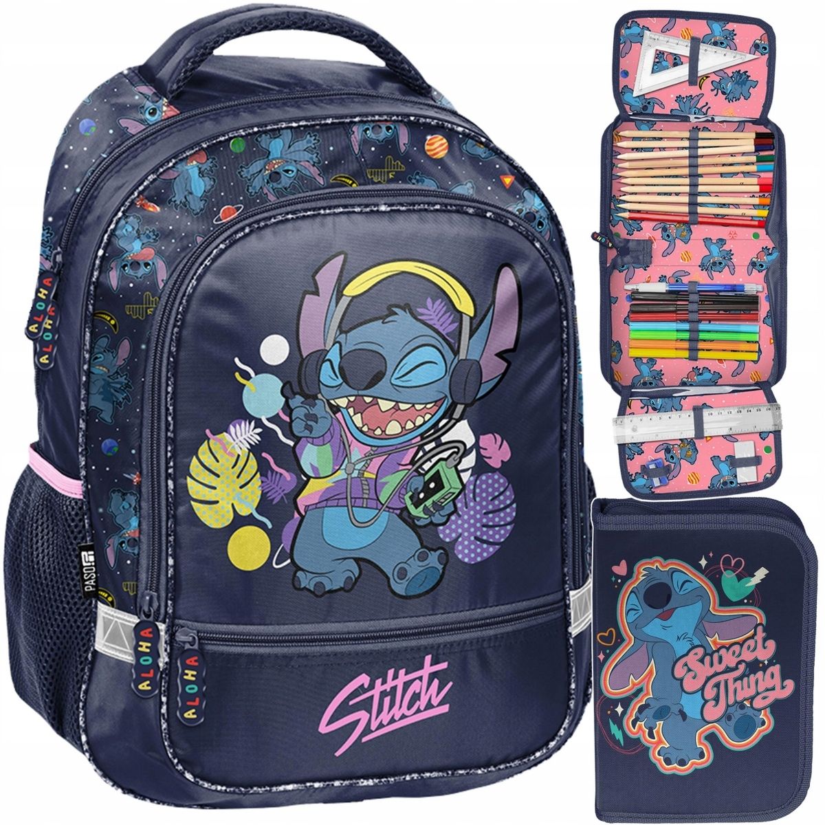  Stitch garnitur 6 elem. rucksack zur schule stich für mädchen in klassen 1-4 paso