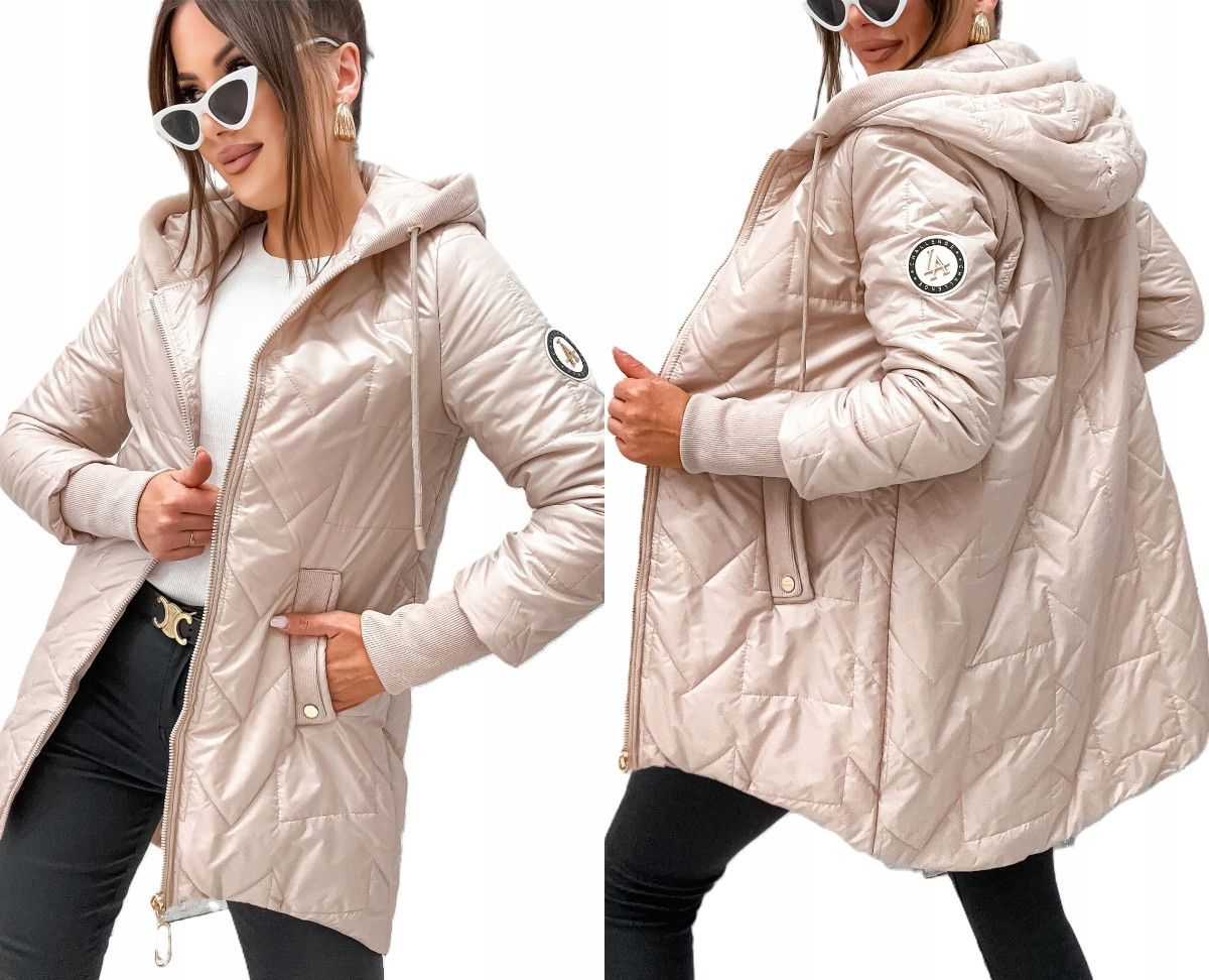  Damenjacke übergangs herbst gesteppt mit kapuze länger parka