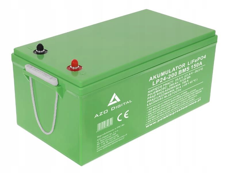 Azo akumuliatorius lifepo4 lp24-100 100ah 24v 150a "bluetooth" šildymo kilimėlis