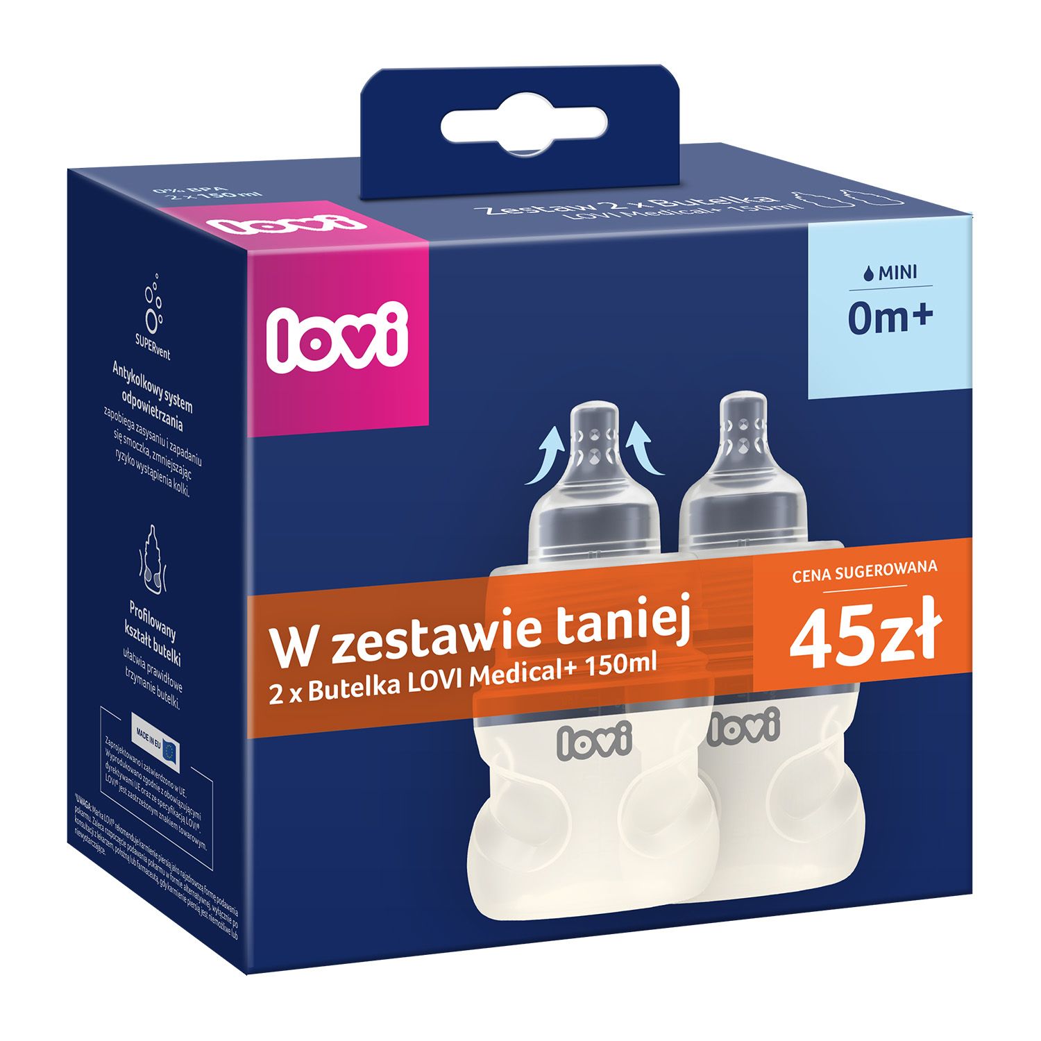  2 x antikoliková láhev lovi medical+ 250 ml s dudlík dynamicznym 3m+