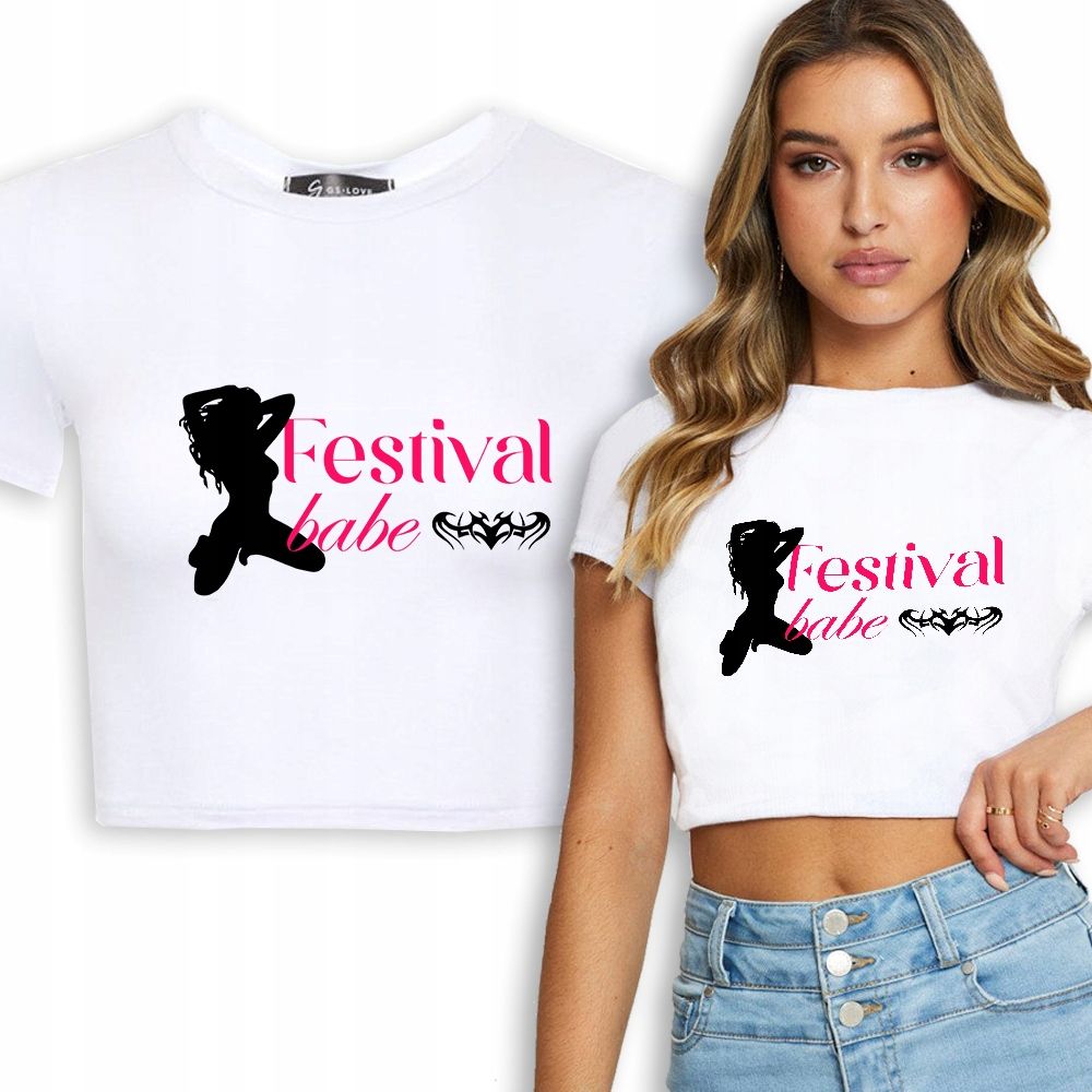  T-shirt kurz crop weiß mermaid muster - s