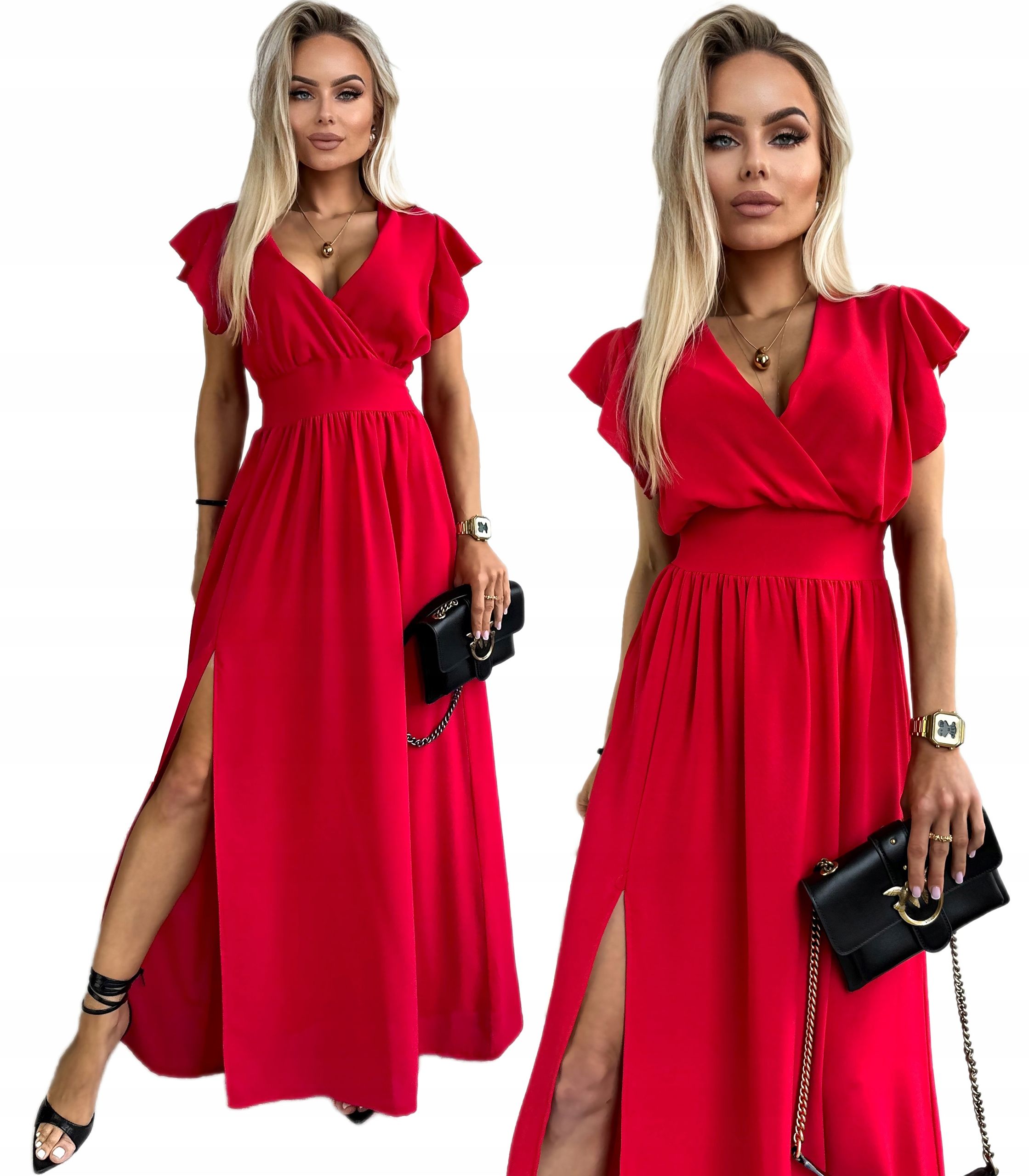  Elegantní dámské šaty maxi rozšiřující se obálkového tvaru výstřih na svatby d11
