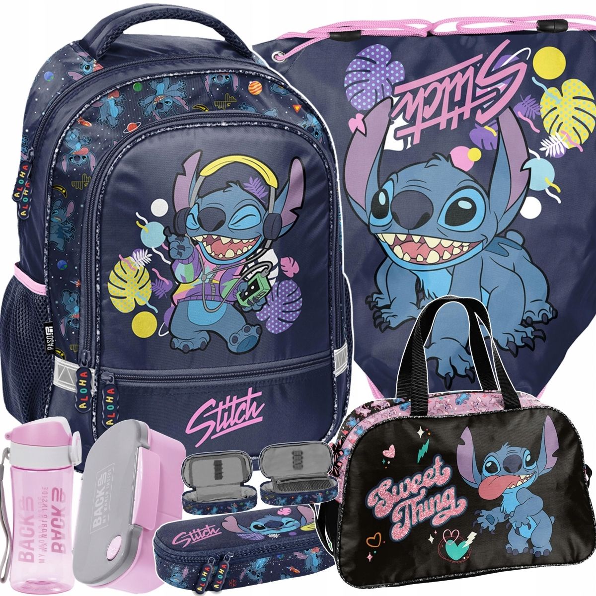  Stitch garnitur 6 elem. rucksack zur schule stich für mädchen in klassen 1-4 paso