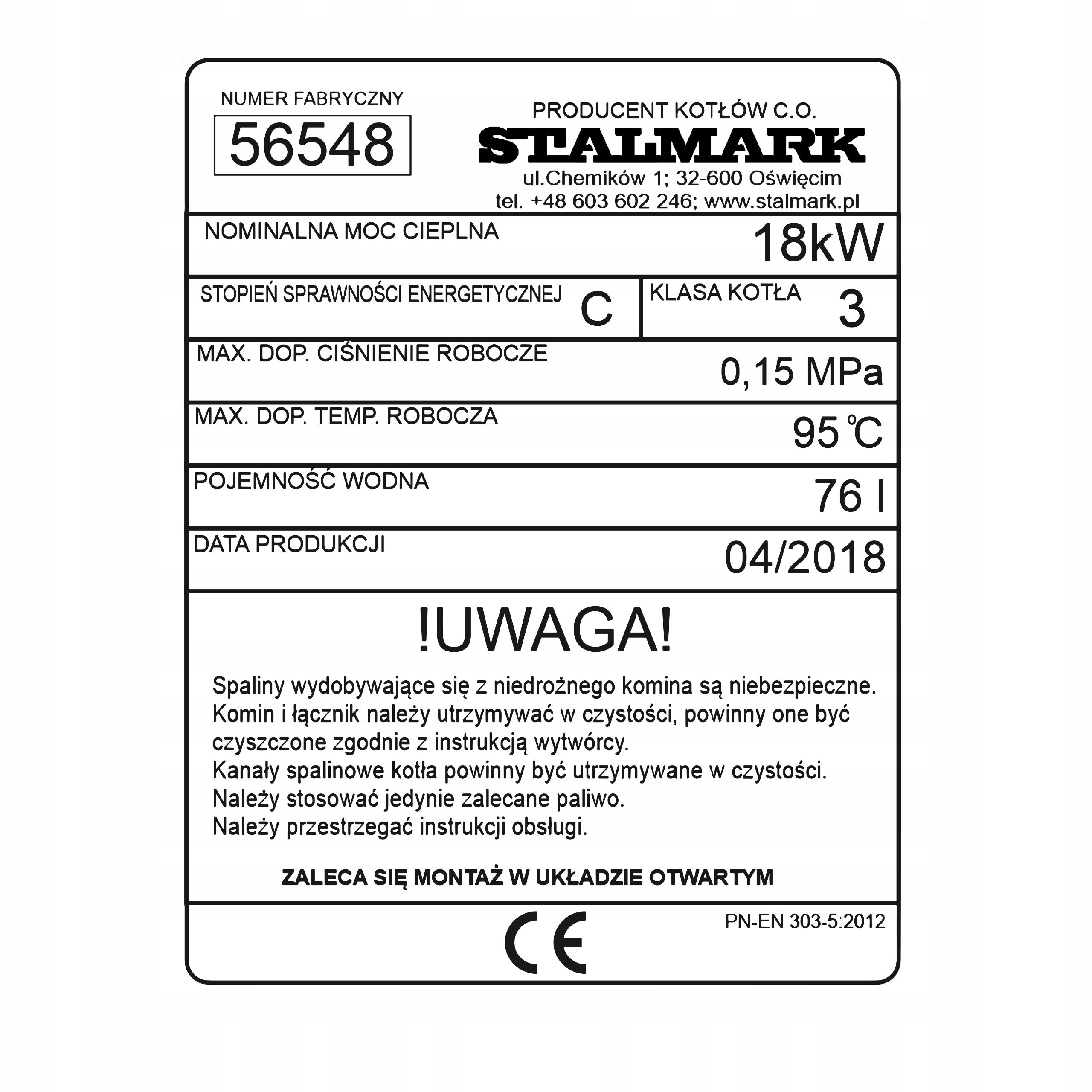  Nameplate sticker on heating boiler kolton others wtornik