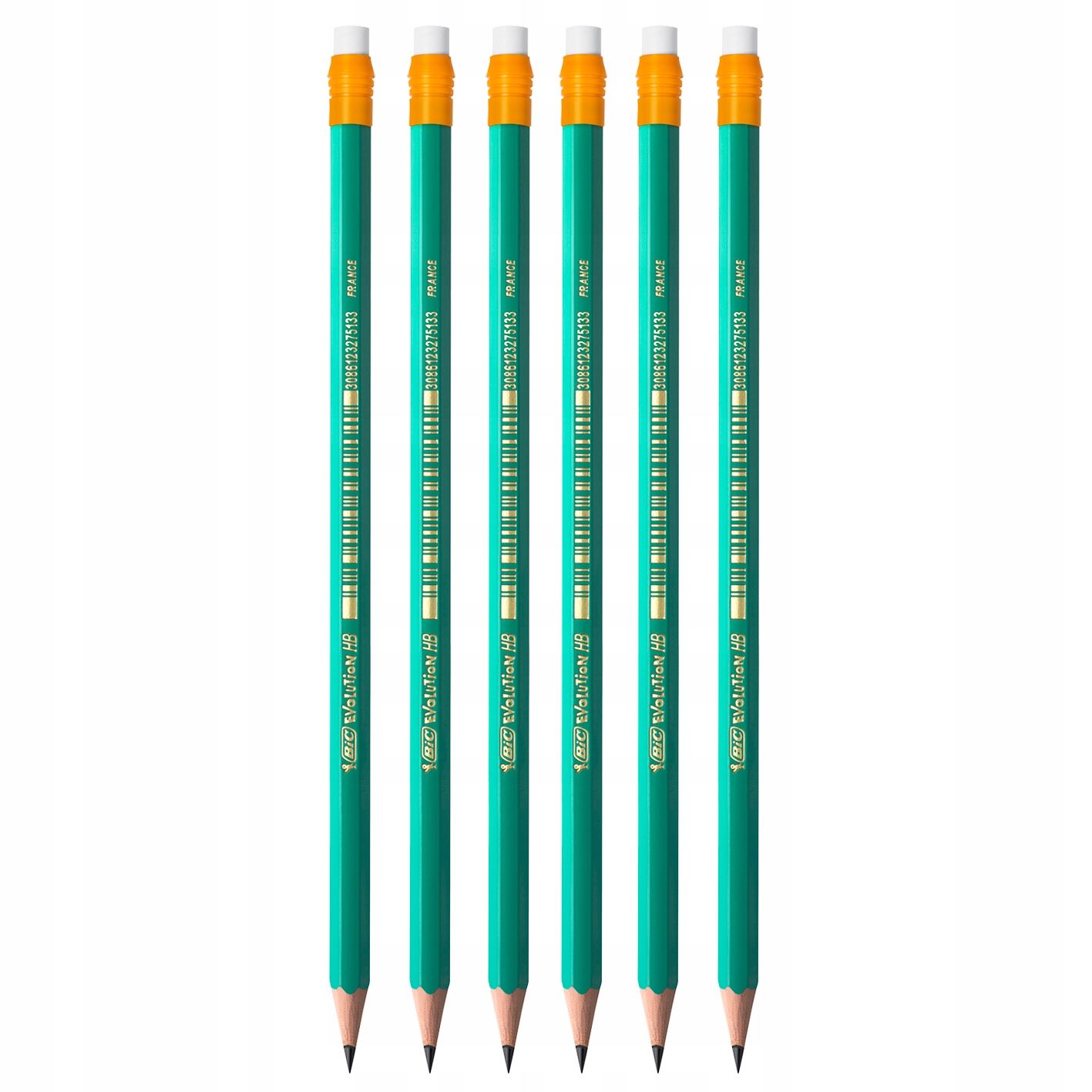 6 pcs. x pencil bic evolution original hb/2 from resin bezdrzewnej