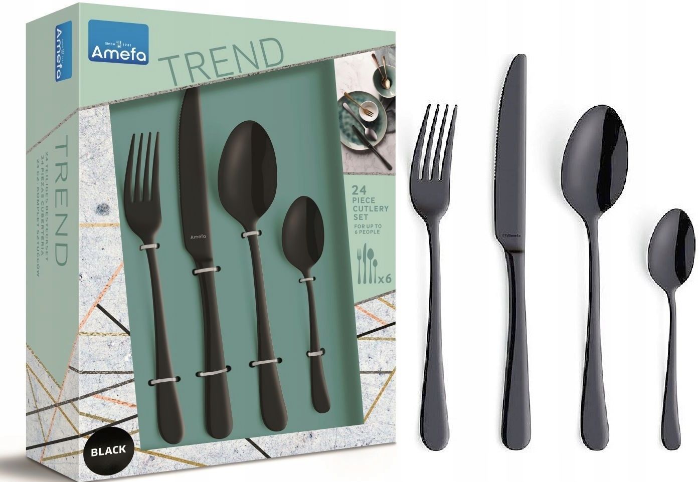  Amefa 24 besteck 1410 austin trend schwarz garnitur modern feiertage 6 personen
