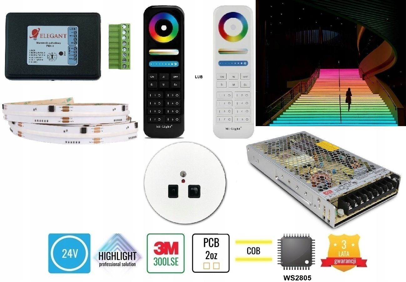  15m soubor schody osvětlení schodiště cob ws2805 rgb + cct 24v ms11