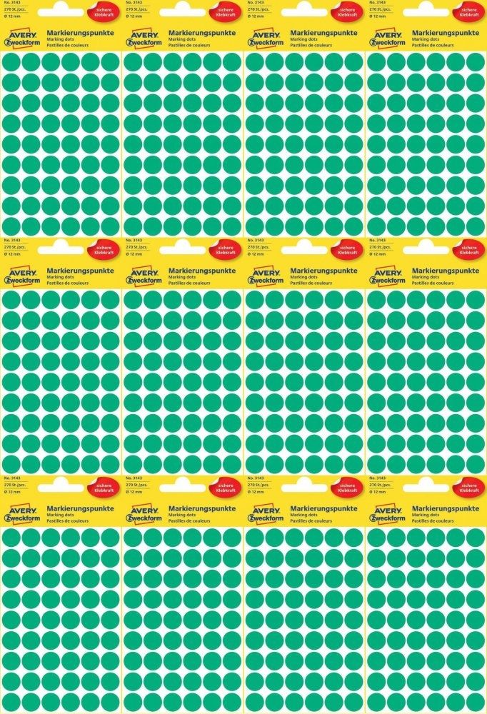  Etiketės avery zweckform apvalūs žalias 12mm x20