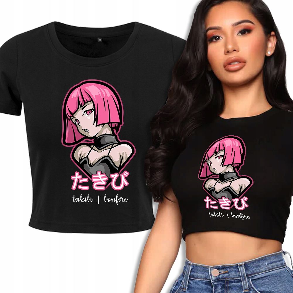  T-shirt kurz crop weiß mermaid muster - s