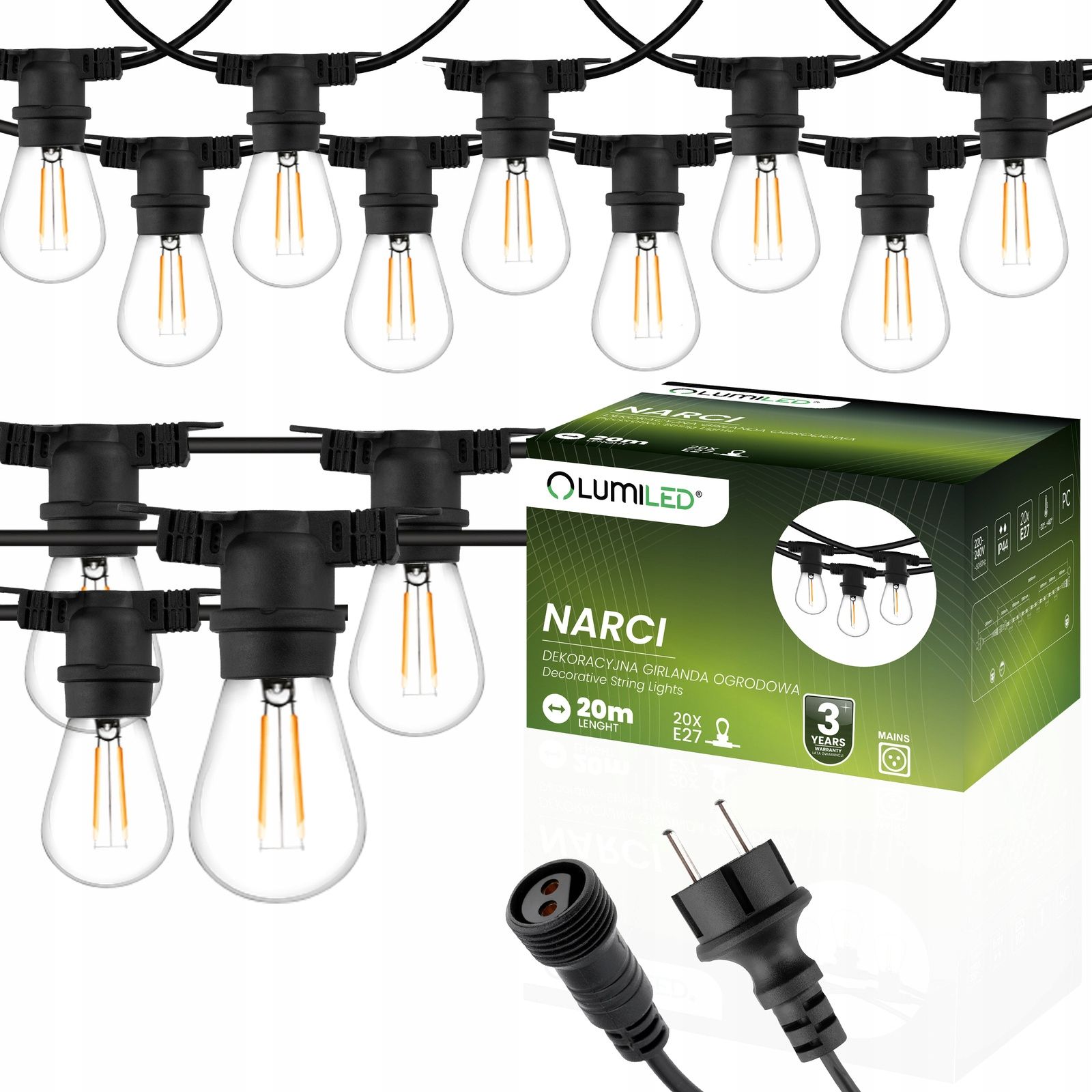 Dārza vītne ārējs ķēde led gaisma 15m 15xe27 1,3w premium