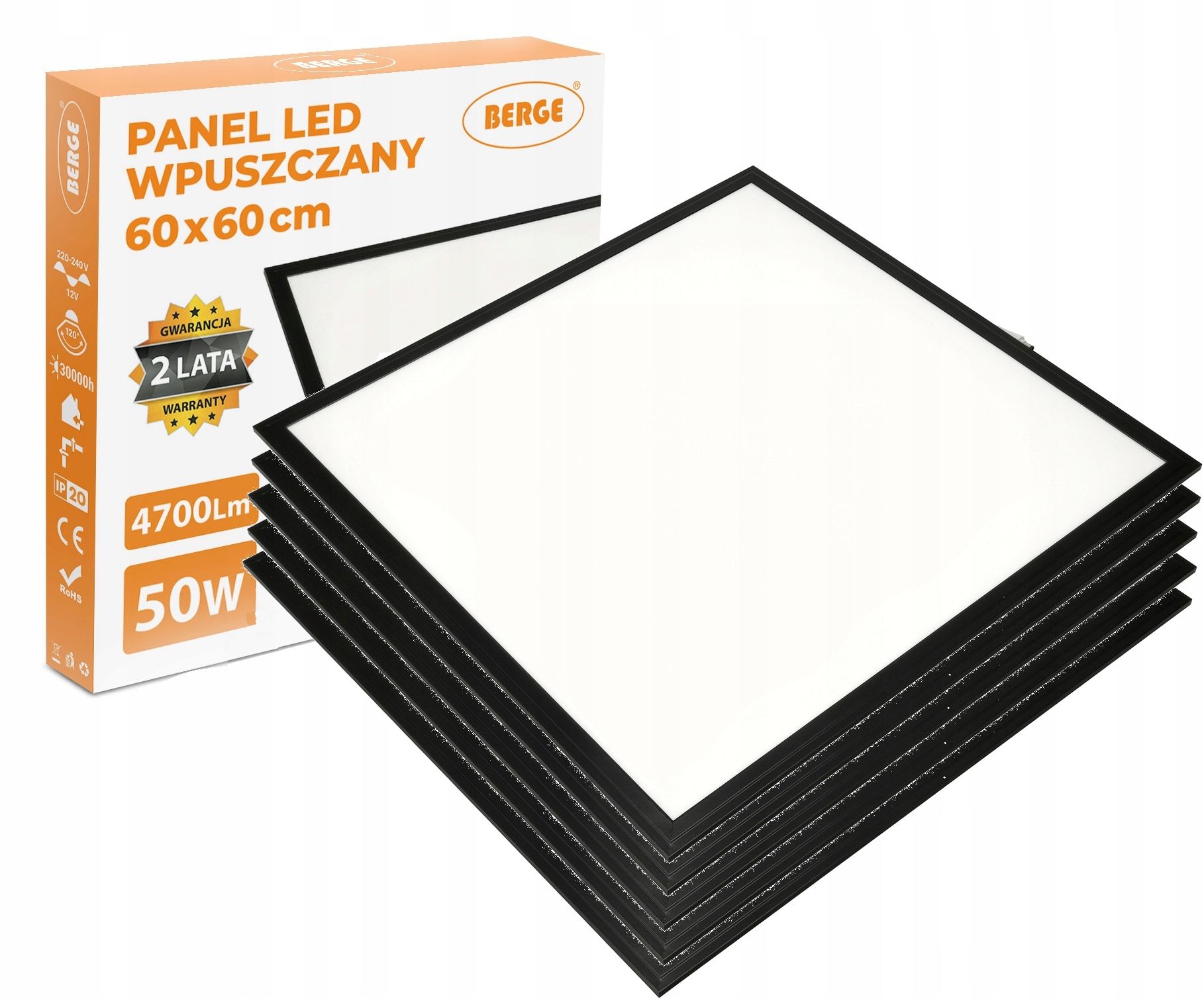  5x lempa led panelė 60w 60x60 kaseton lubinis neutrali spalva 5000lm