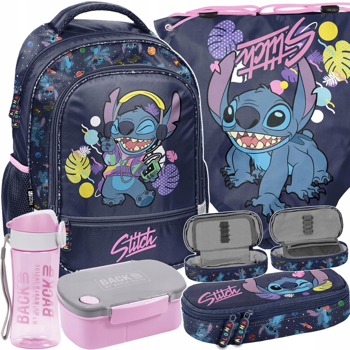  Stitch garnitur 6 elem. rucksack zur schule stich für mädchen in klassen 1-4 paso