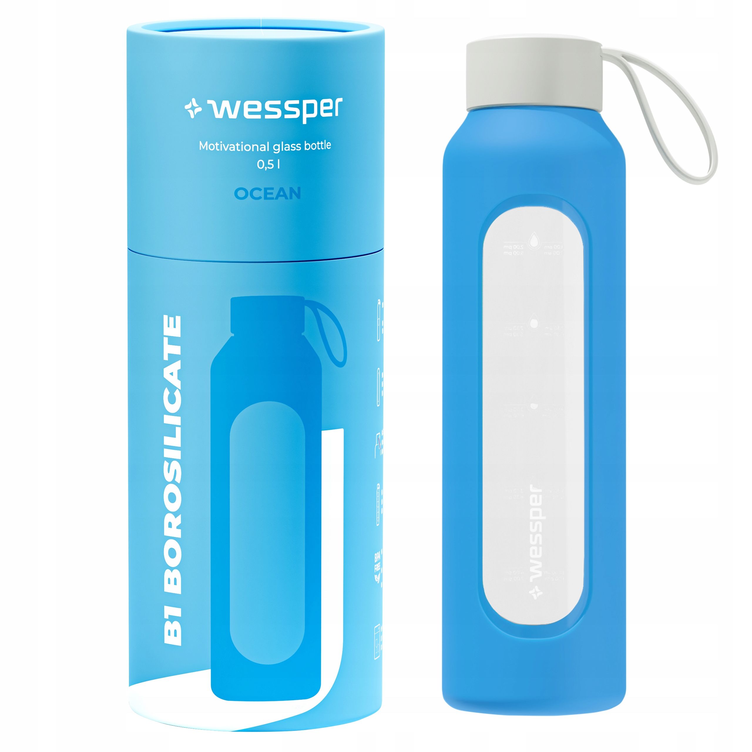  Wessper b1 glass bottle for water with meter + silicone lid 500ml