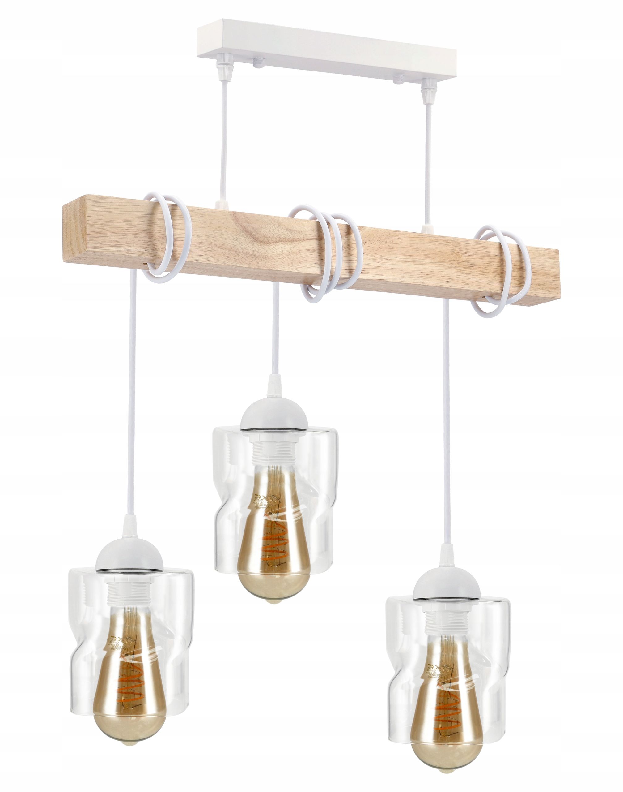  Stropné svietidlo visiace led drevený biala 3xe27 lampa amber jantár
