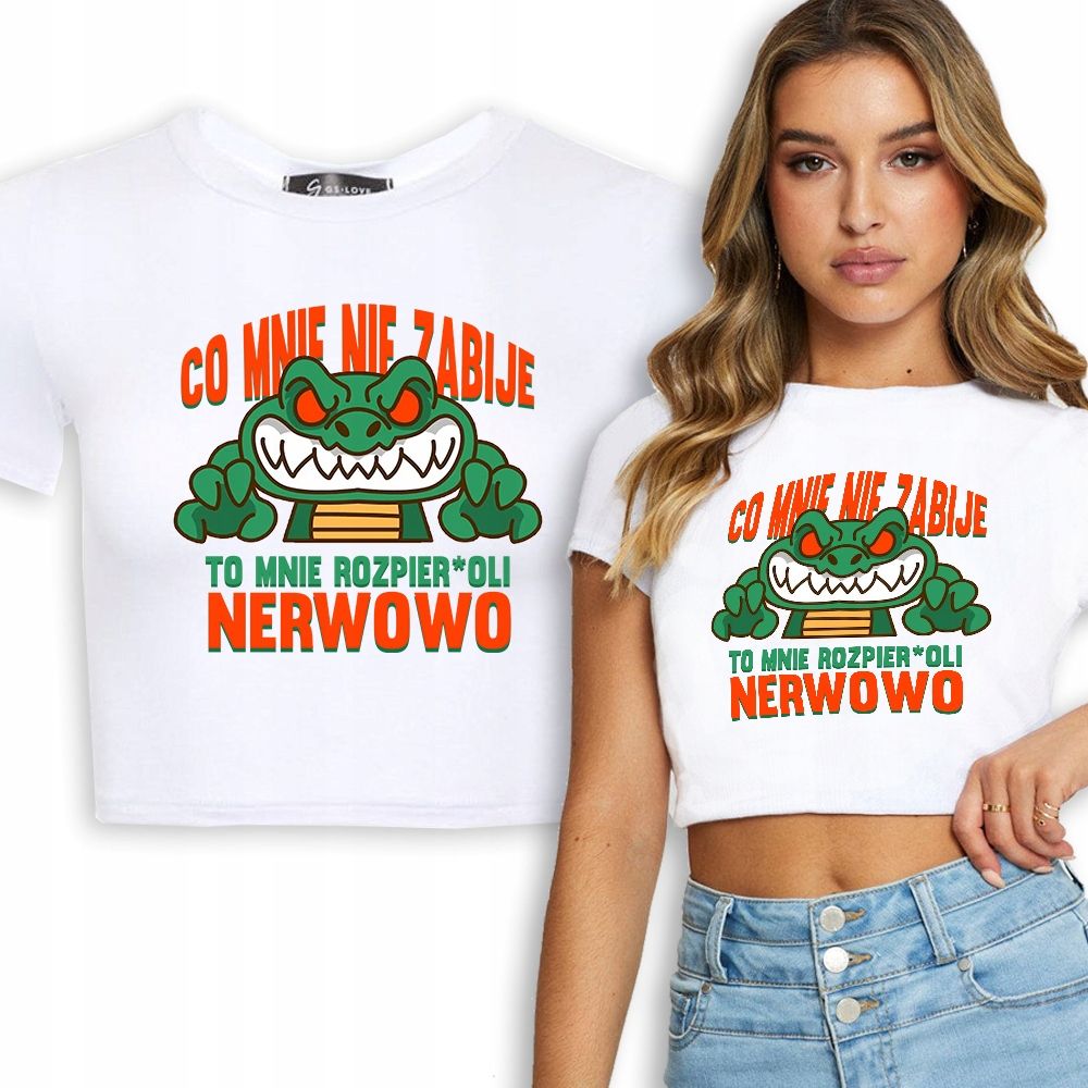  T-shirt kurz crop weiß mermaid muster - s