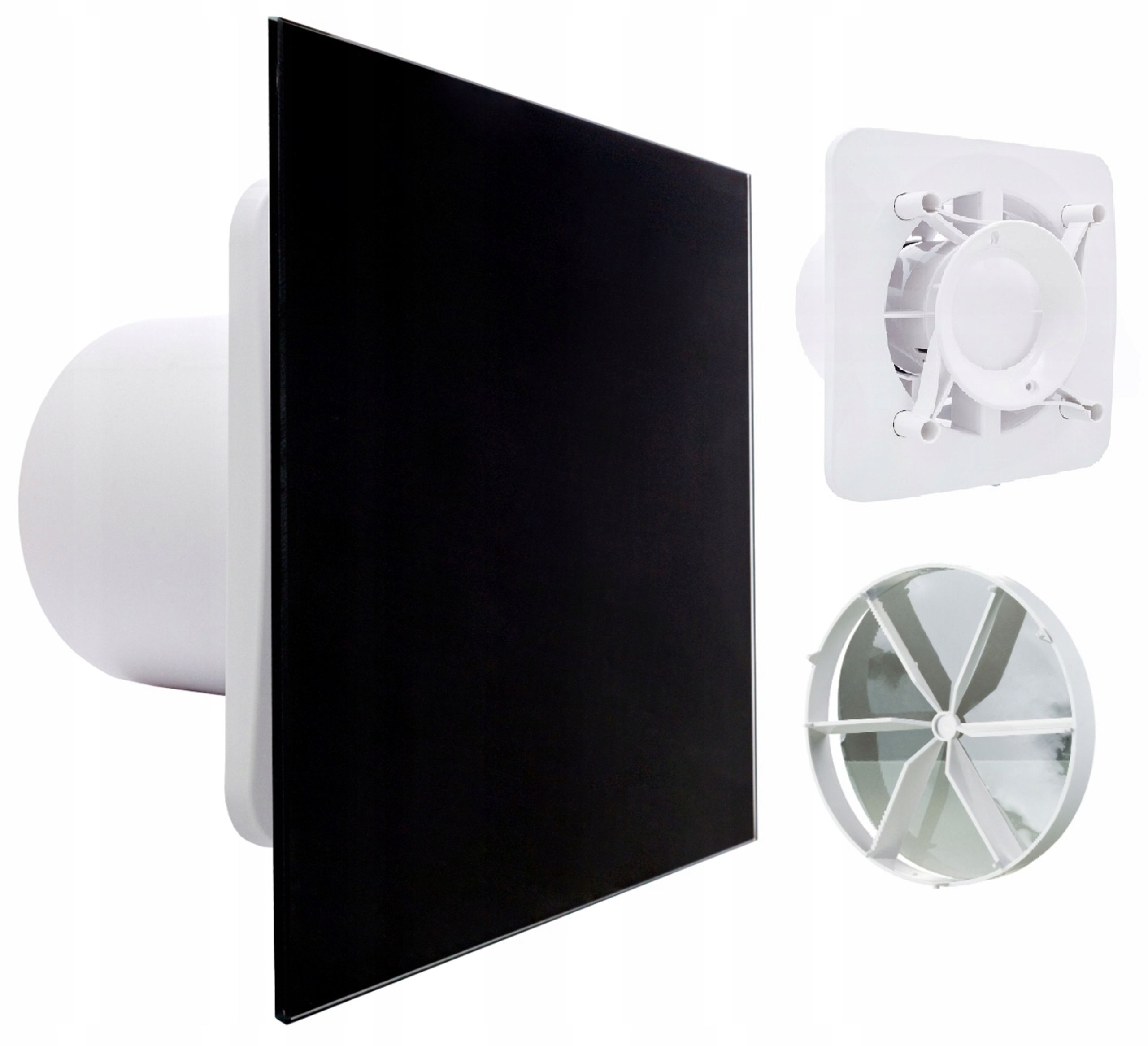 Koupelnový ventilátor domov fi125 talíř černá barva sklo polysk + zdarma zawor