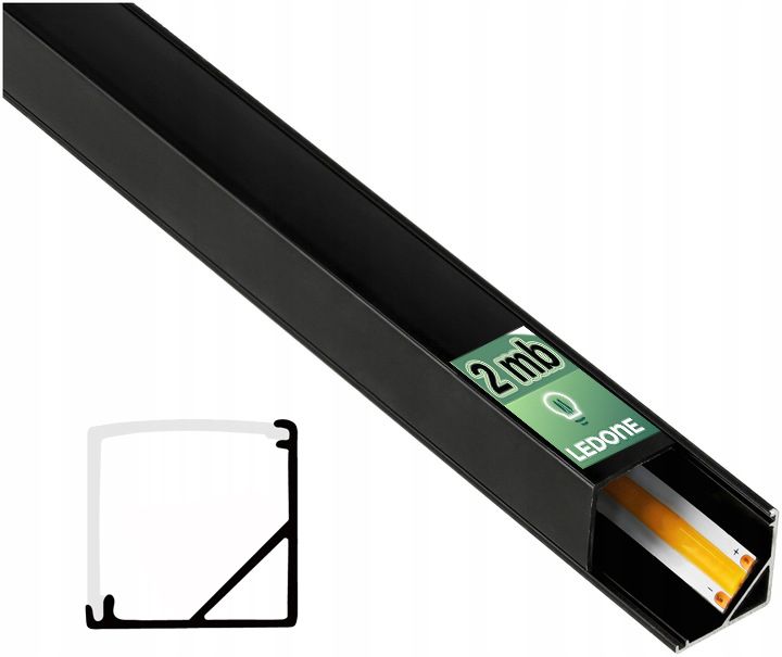  Kopa melns alumīnija profils atzina slim eco led sloksnēm 2m + kapuci